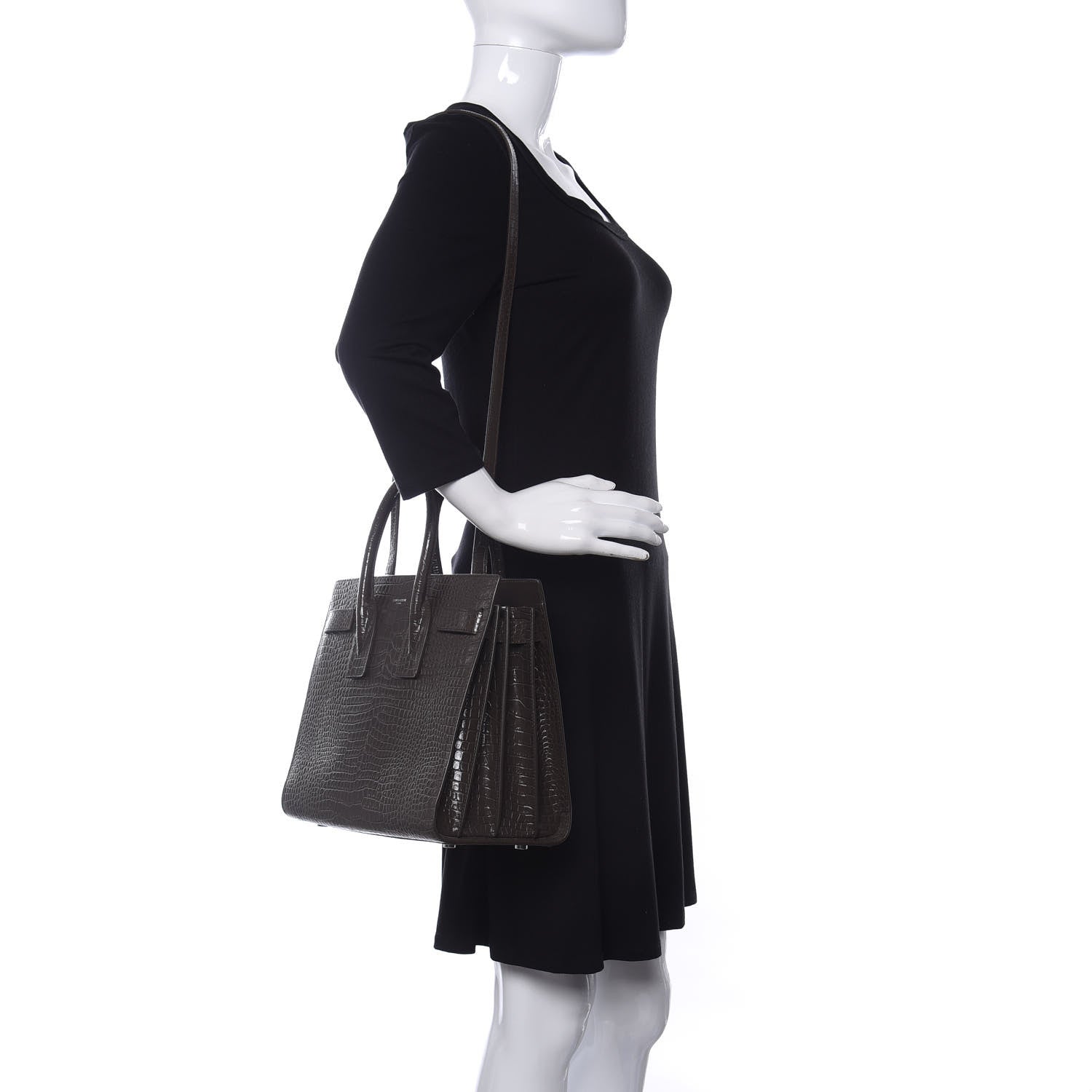 Saint Laurent Calfskin Crocodile Embossed Small Sac De Jour Brown 2 of 9