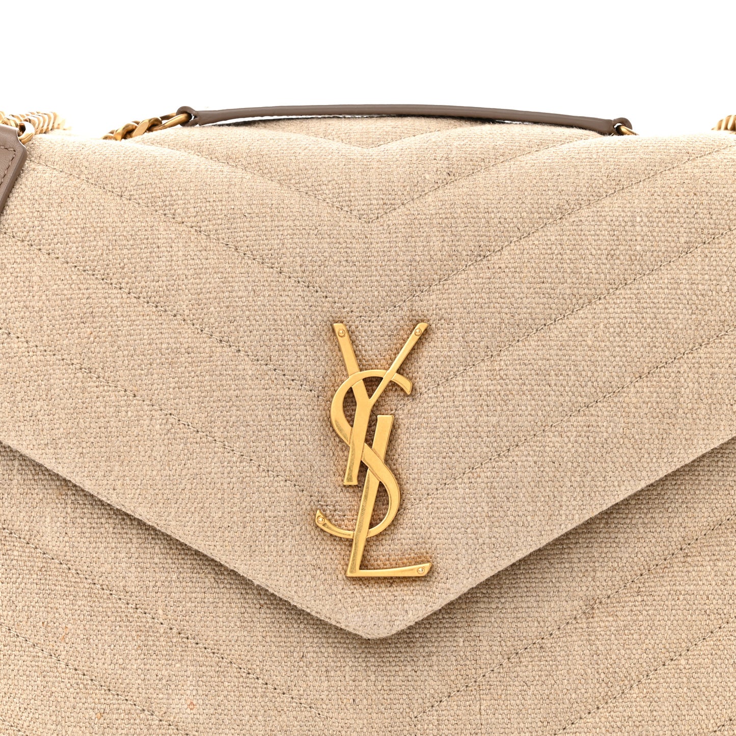 Linen Y Quilted Monogram Medium Loulou Chain Satchel Natural Taupe