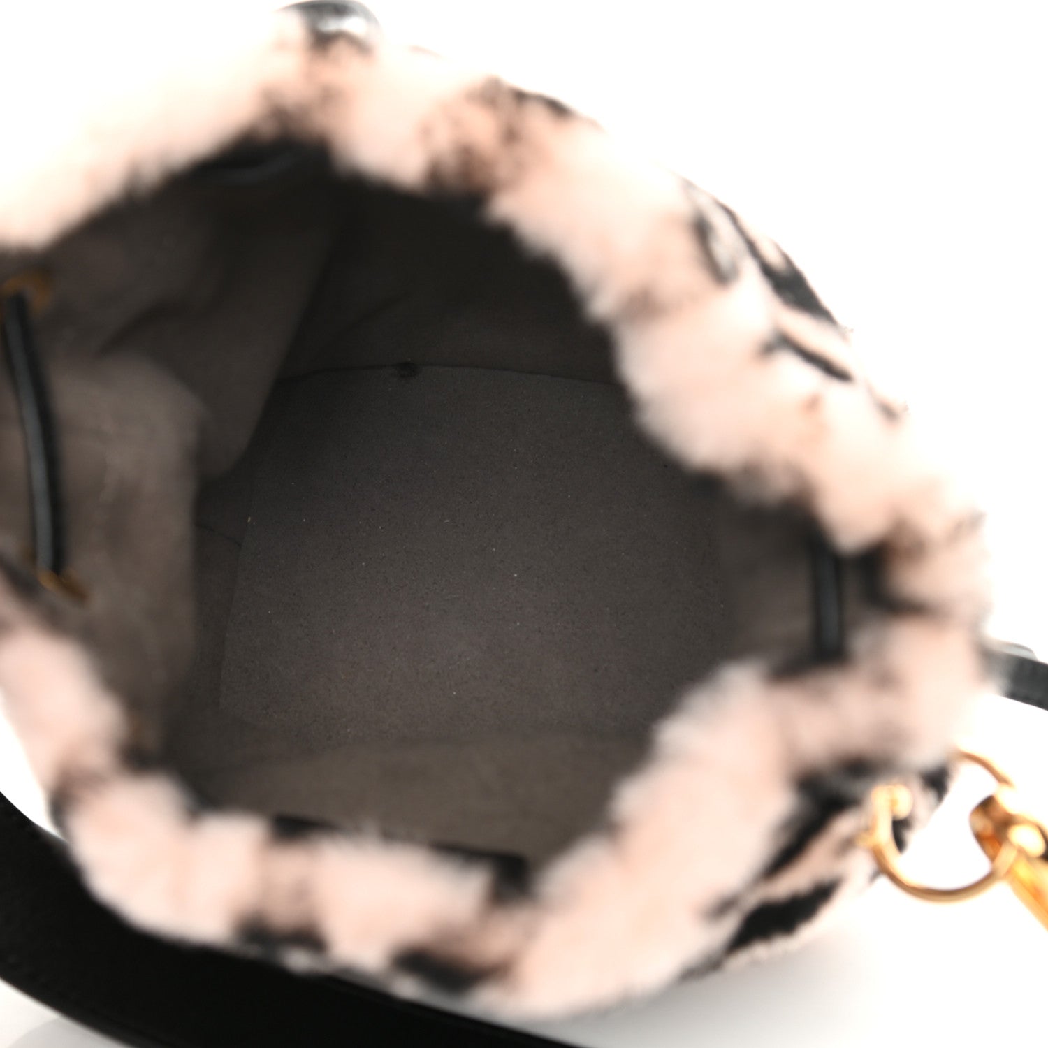 Fendi Shearling F is Fendi Macro FF 1974 Diagonal Mini Mon Tresor Bucket Bag Light Rose Black 5 of 11