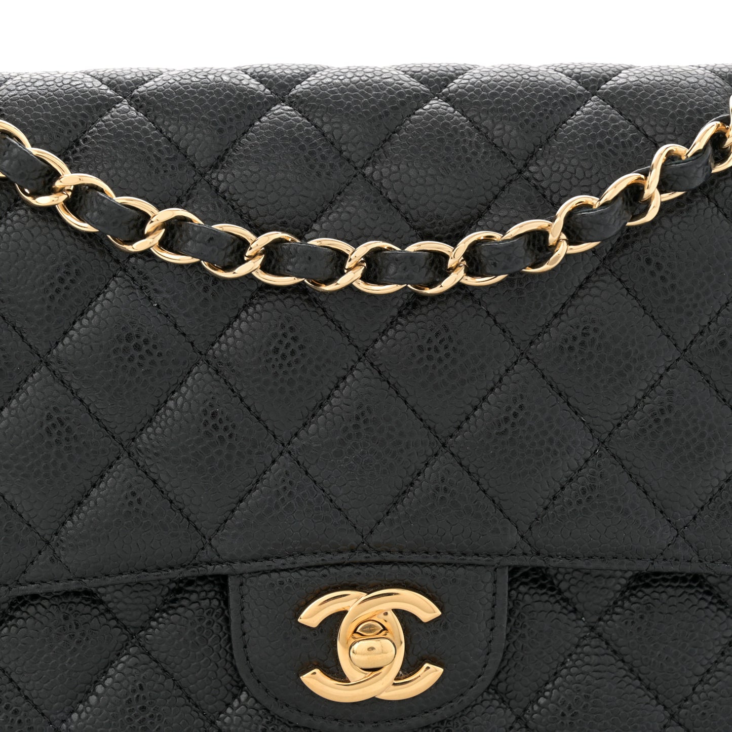 Caviar Quilted Medium Double Flap Black