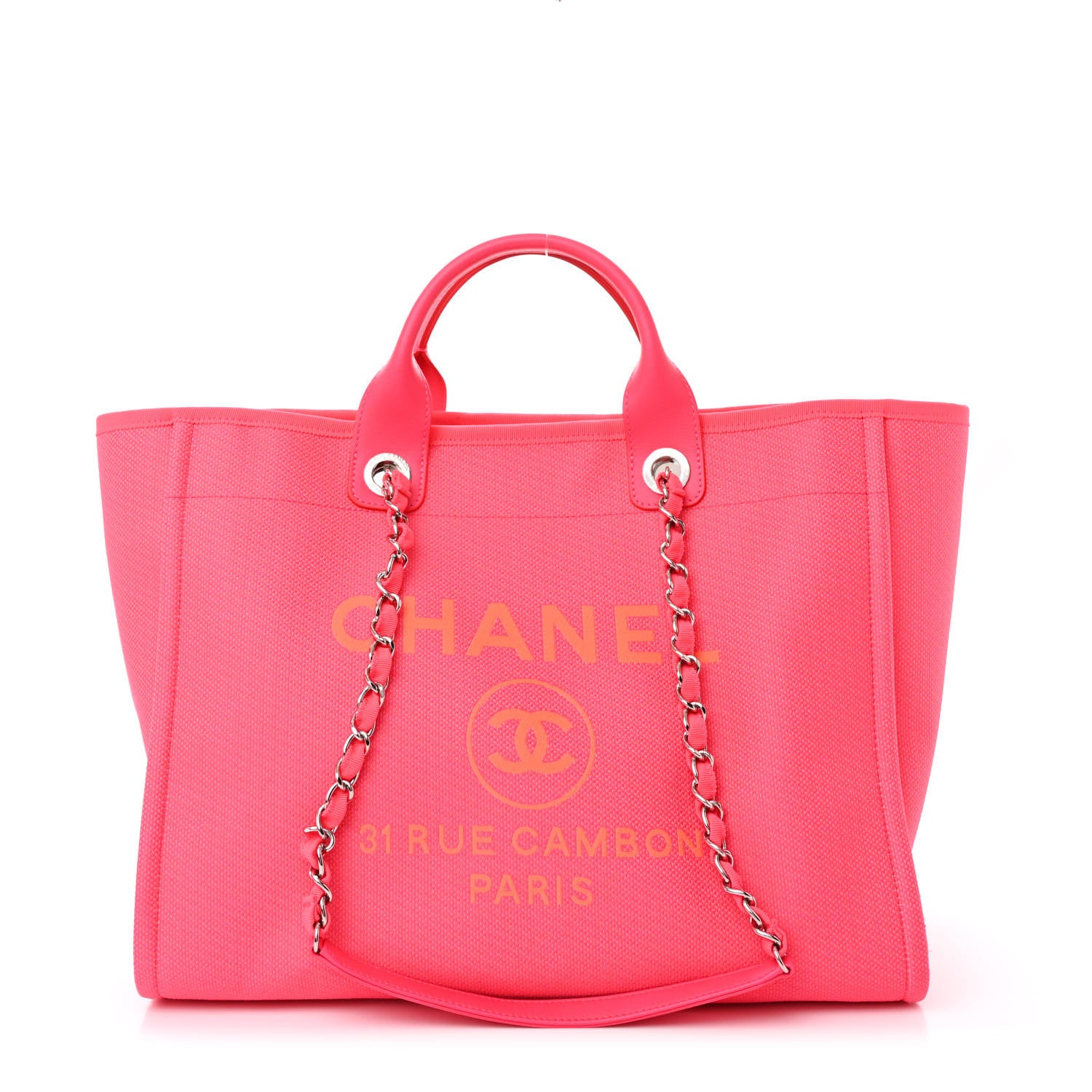 Chanel Mixed Fibers Calfskin Medium Deauville Tote Pink Orange