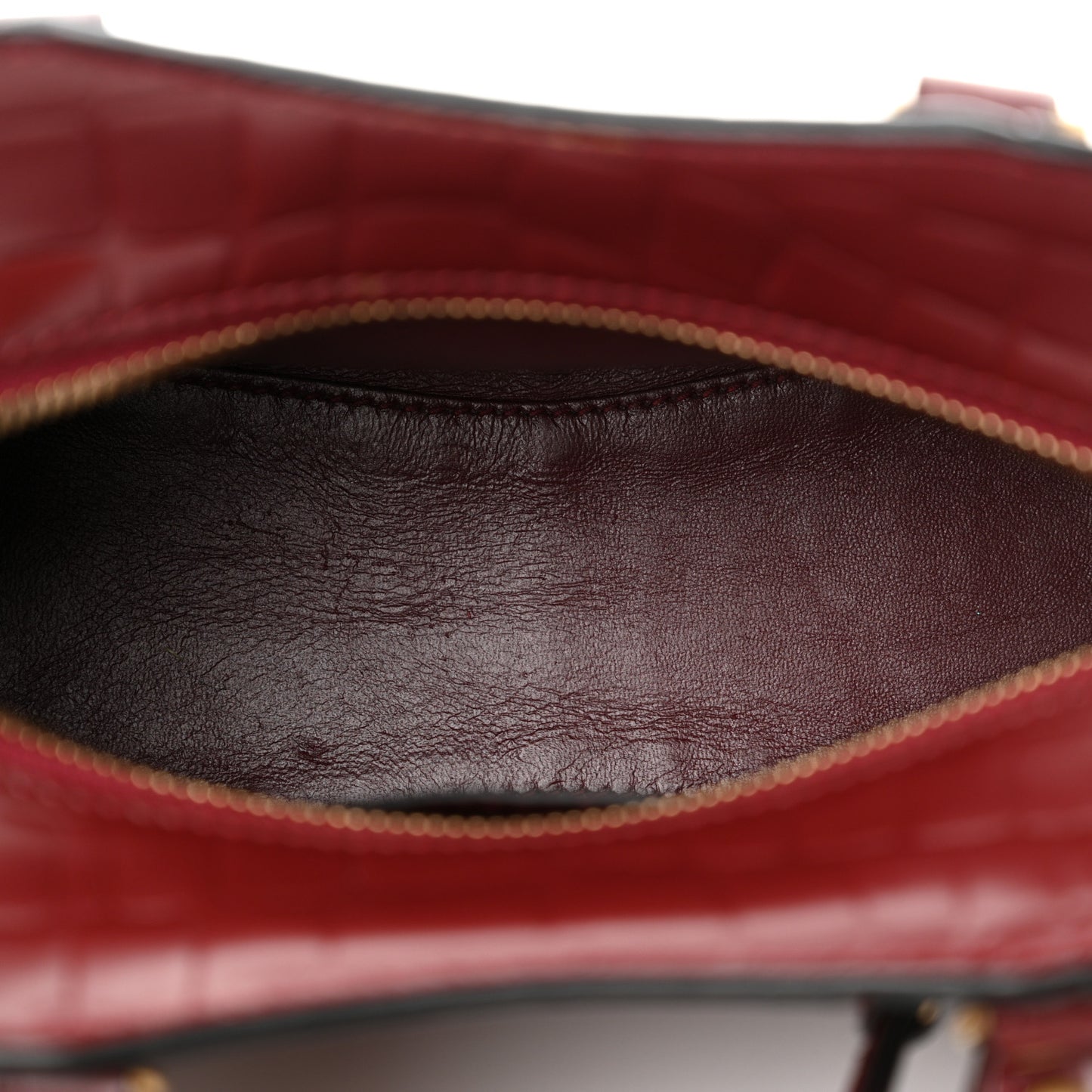 Semi Shiny Calfskin Crocodile Embossed Neo Classic Gold Hardware Mini City Dark Red