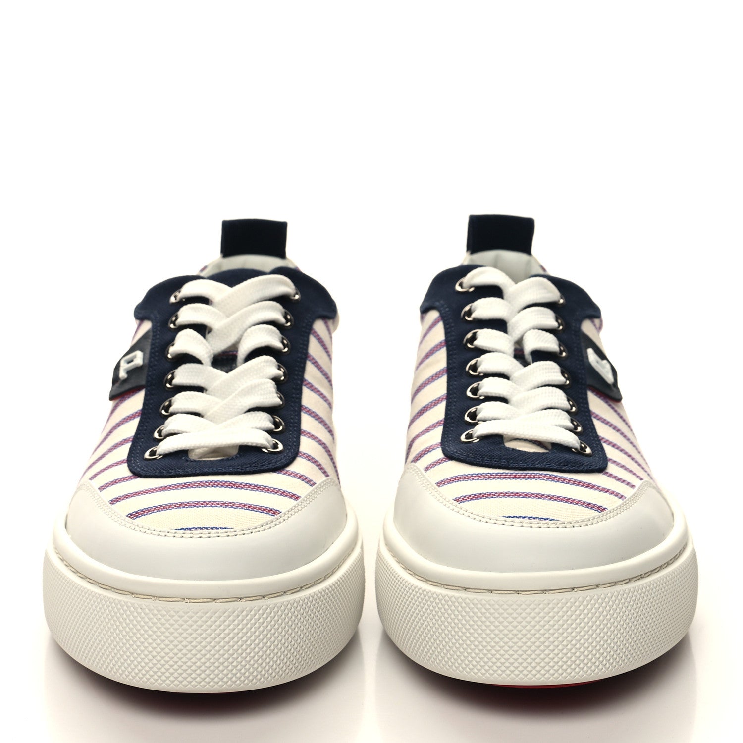 Christian Louboutin Toile Calfskin Simplerui Stripe Flat Sneakers 38.5 White Blue 2 of 8