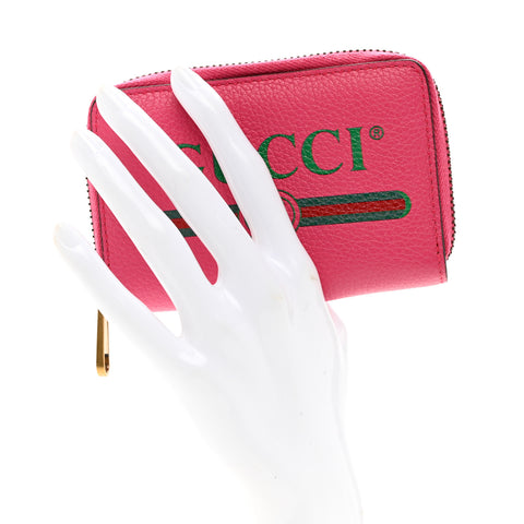 Grained Calfskin Logo Zip Around Card Case Box Pink Green