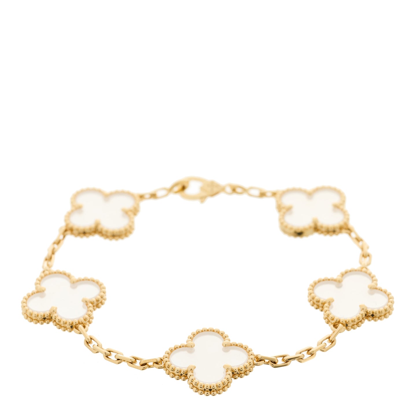 18K Yellow Gold Rock Crystal 5 Motifs Vintage Alhambra Bracelet