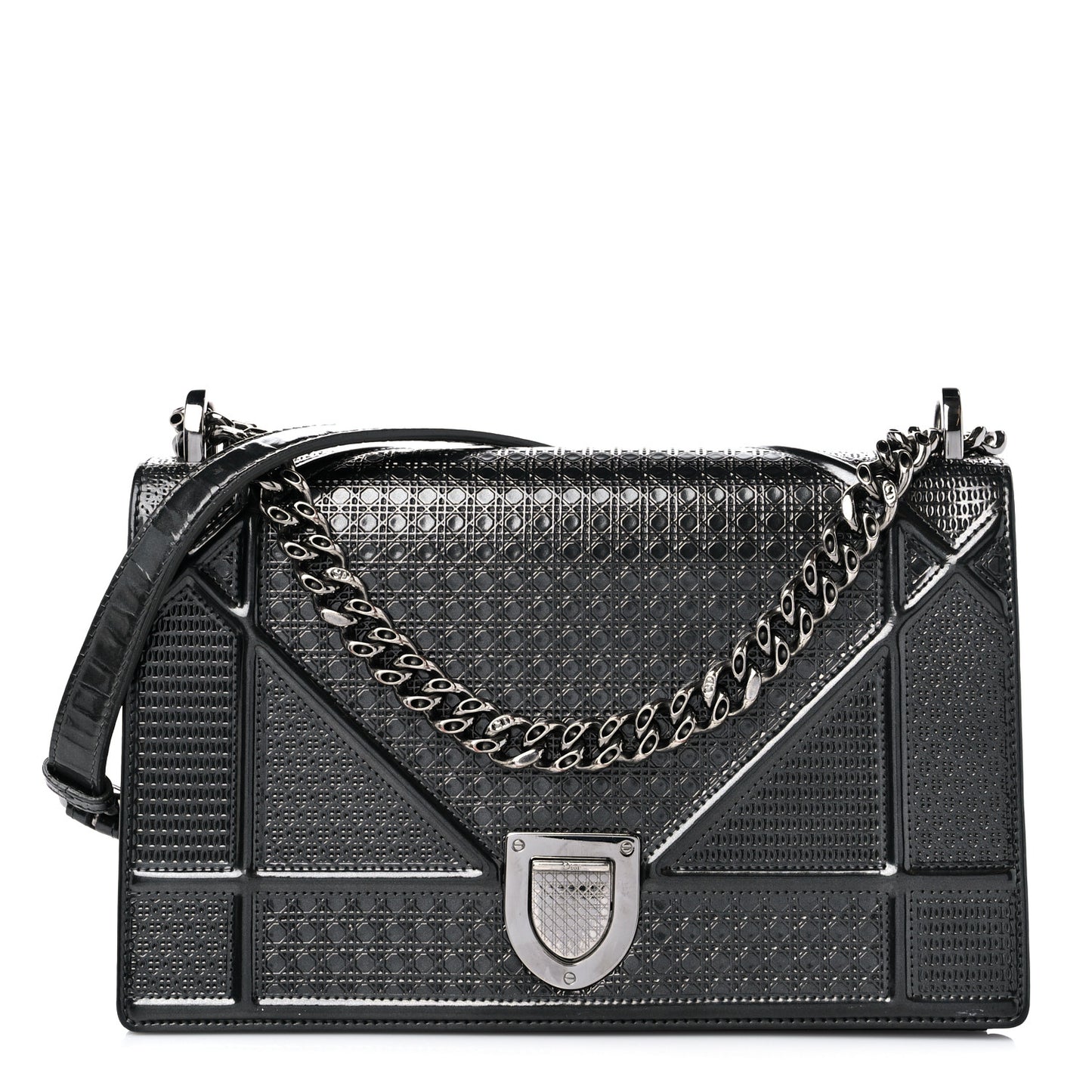Metallic Patent Micro-Cannage Medium Diorama Flap Bag Onyx Black