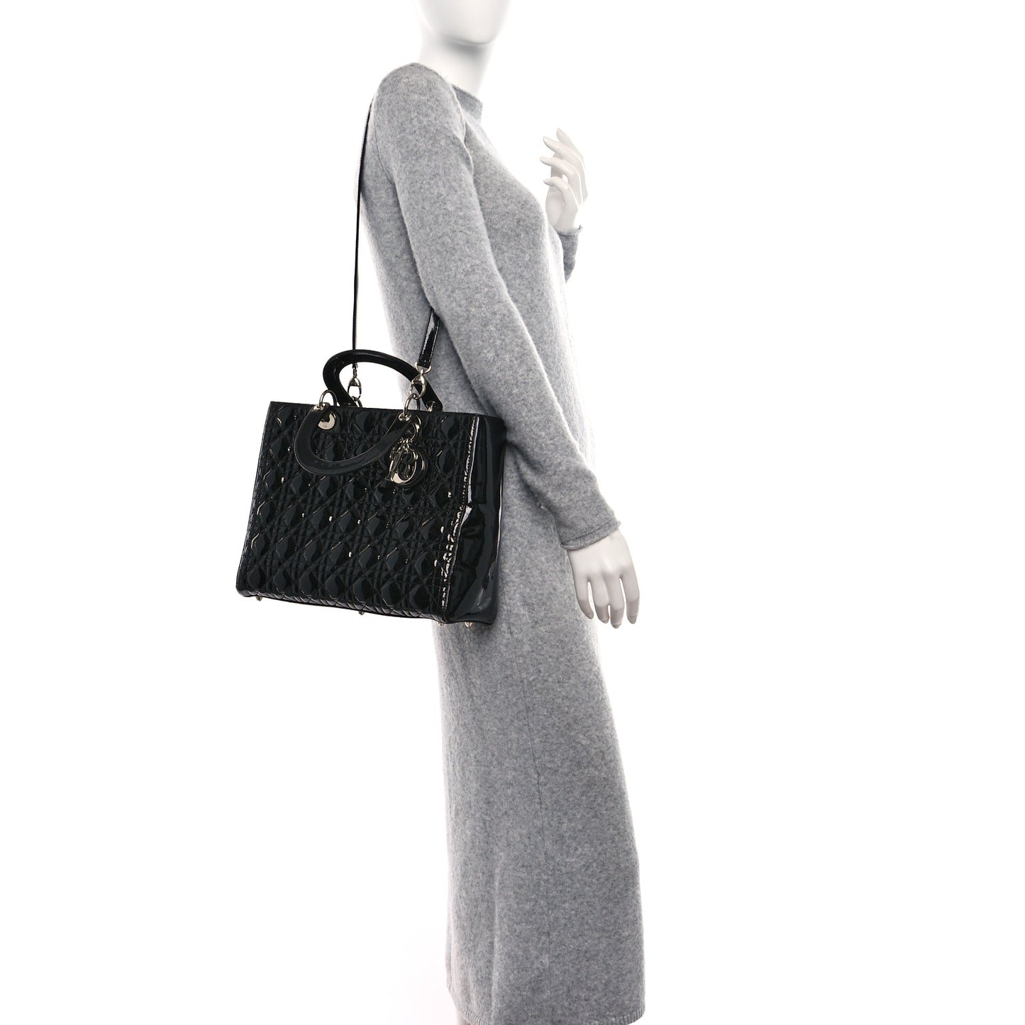 Patent Cannage Large Lady Dior Black