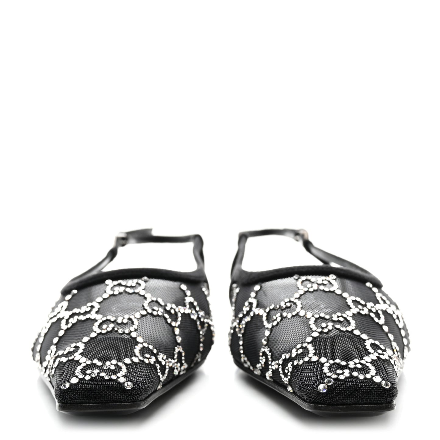 Tela Retino Kid Scamosciato Crystal GG Monogram Square Demi Ballet Flats 39.5 Black
