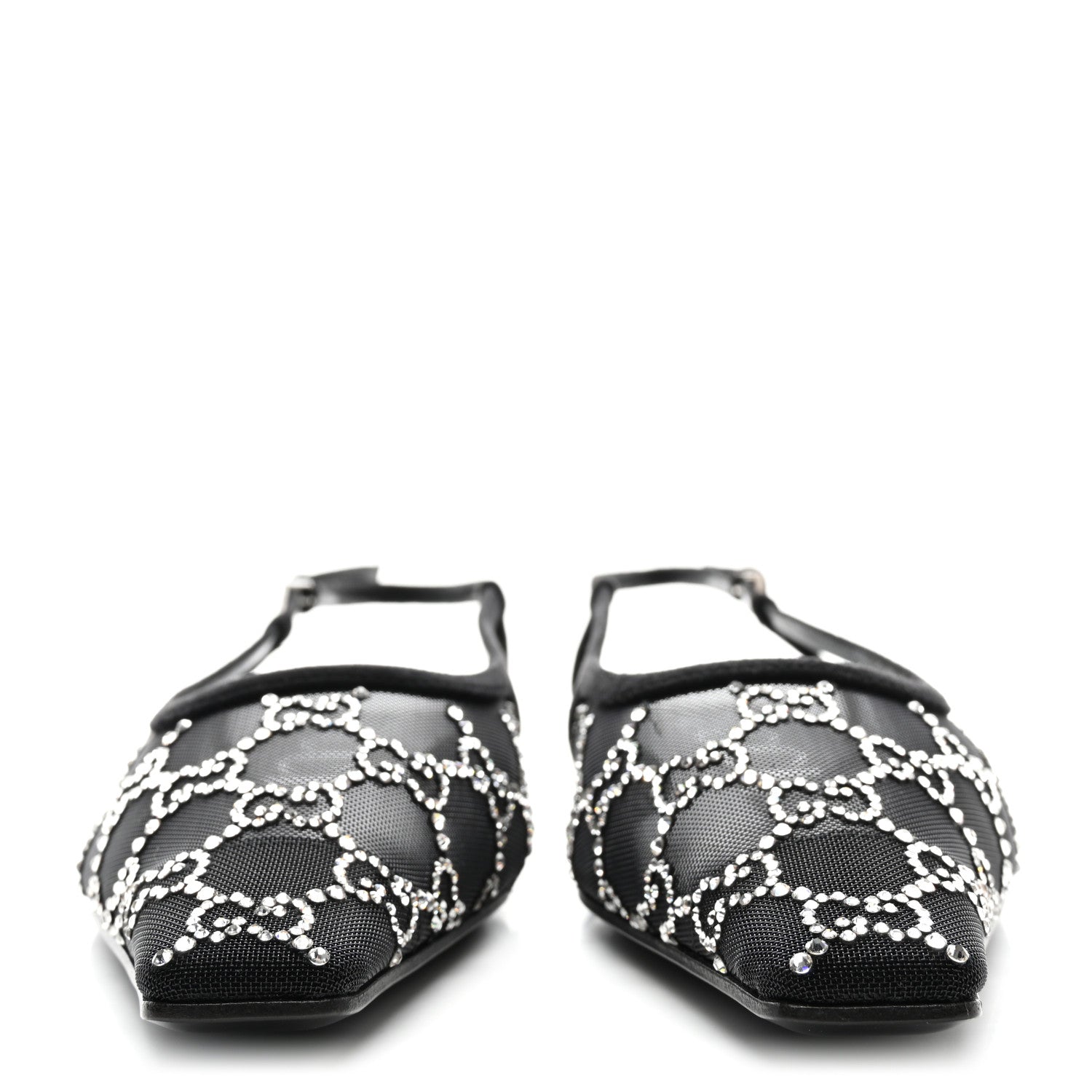 Gucci Tela Retino Kid Scamosciato Crystal GG Monogram Square Demi Ballet Flats 39.5 Black 2 of 9