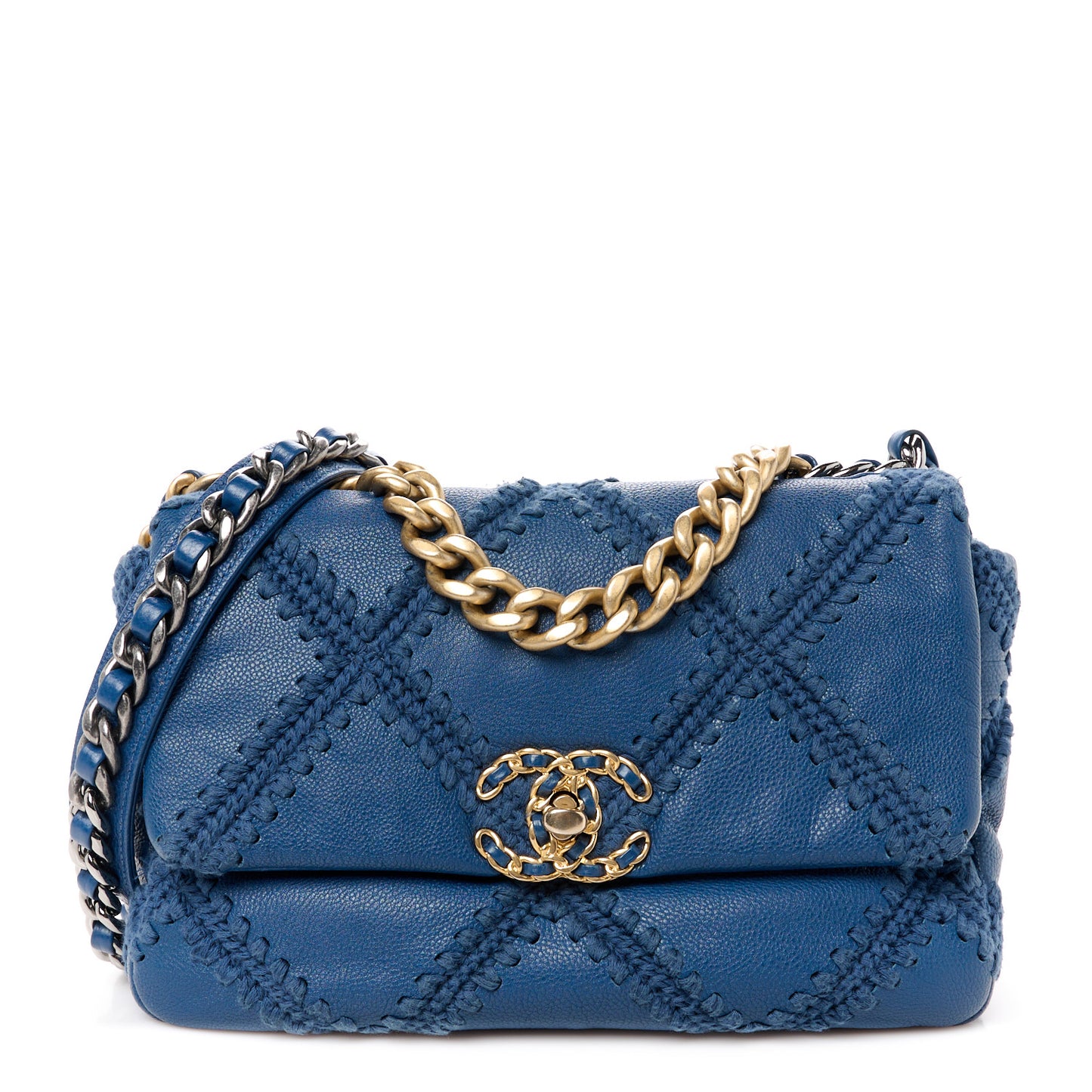 Calfskin Crochet Medium Chanel 19 Flap Blue