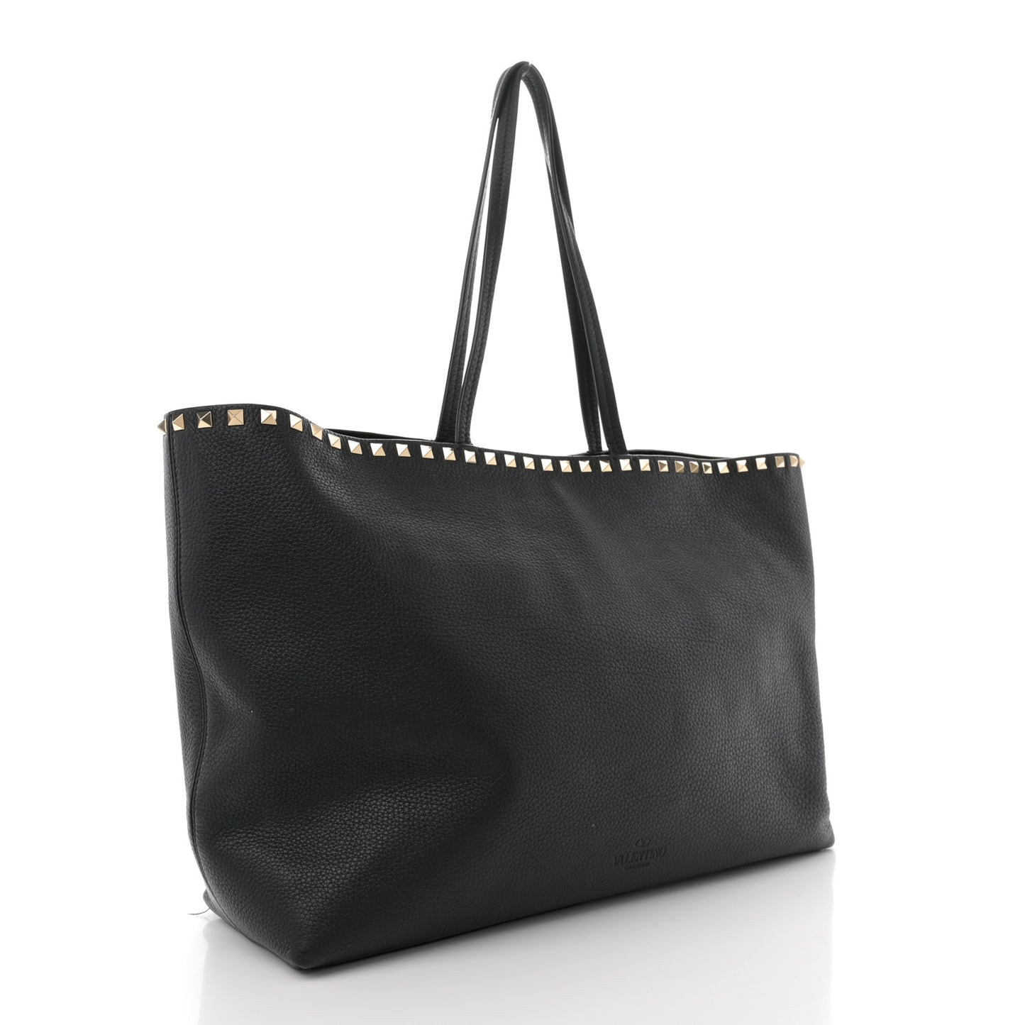 Grained Calfskin Rockstud Shoulder Tote Black