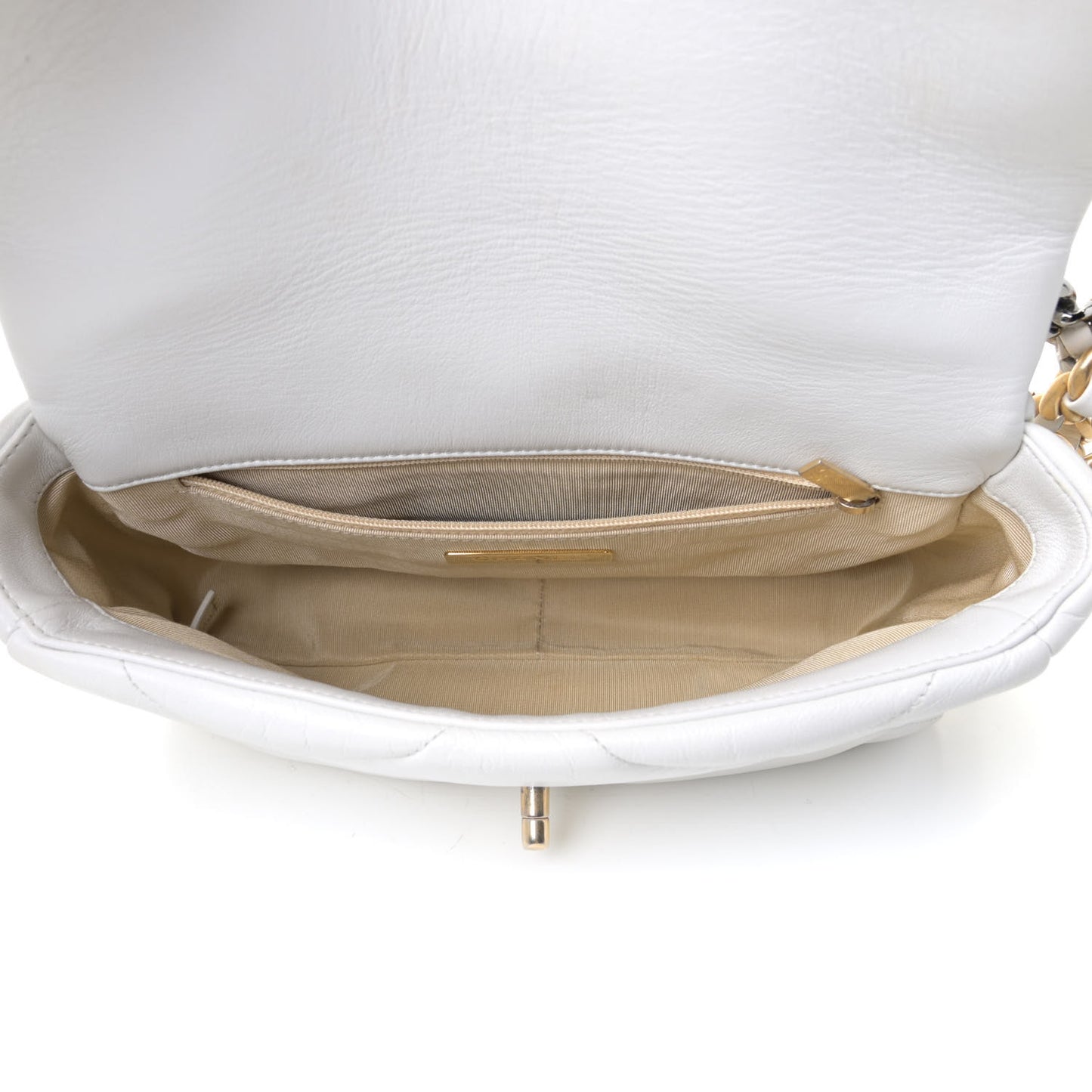 Goatskin Quilted Medium Chanel 19 Flap White