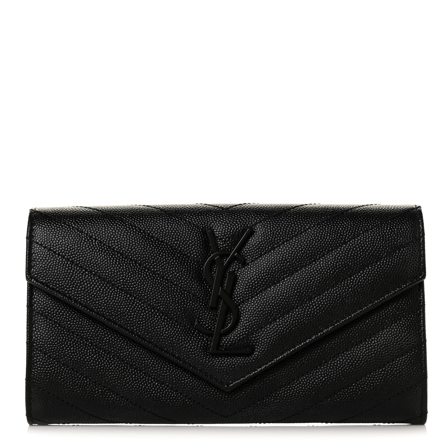 Saint Laurent Grain De Poudre Matelasse Chevron Monogram Flap Wallet Black 1 of 9