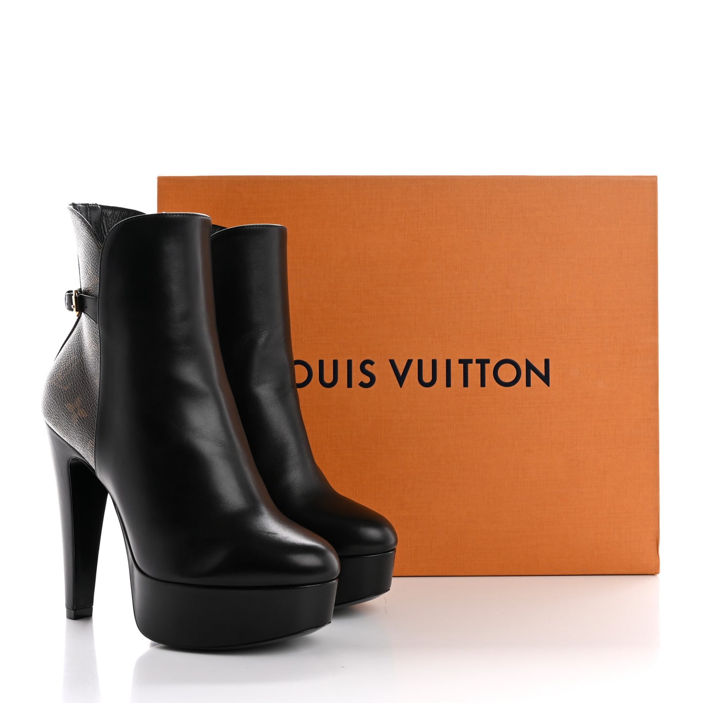 Calfskin Monogram Afterglow Platform Ankle Boots 36 Black
