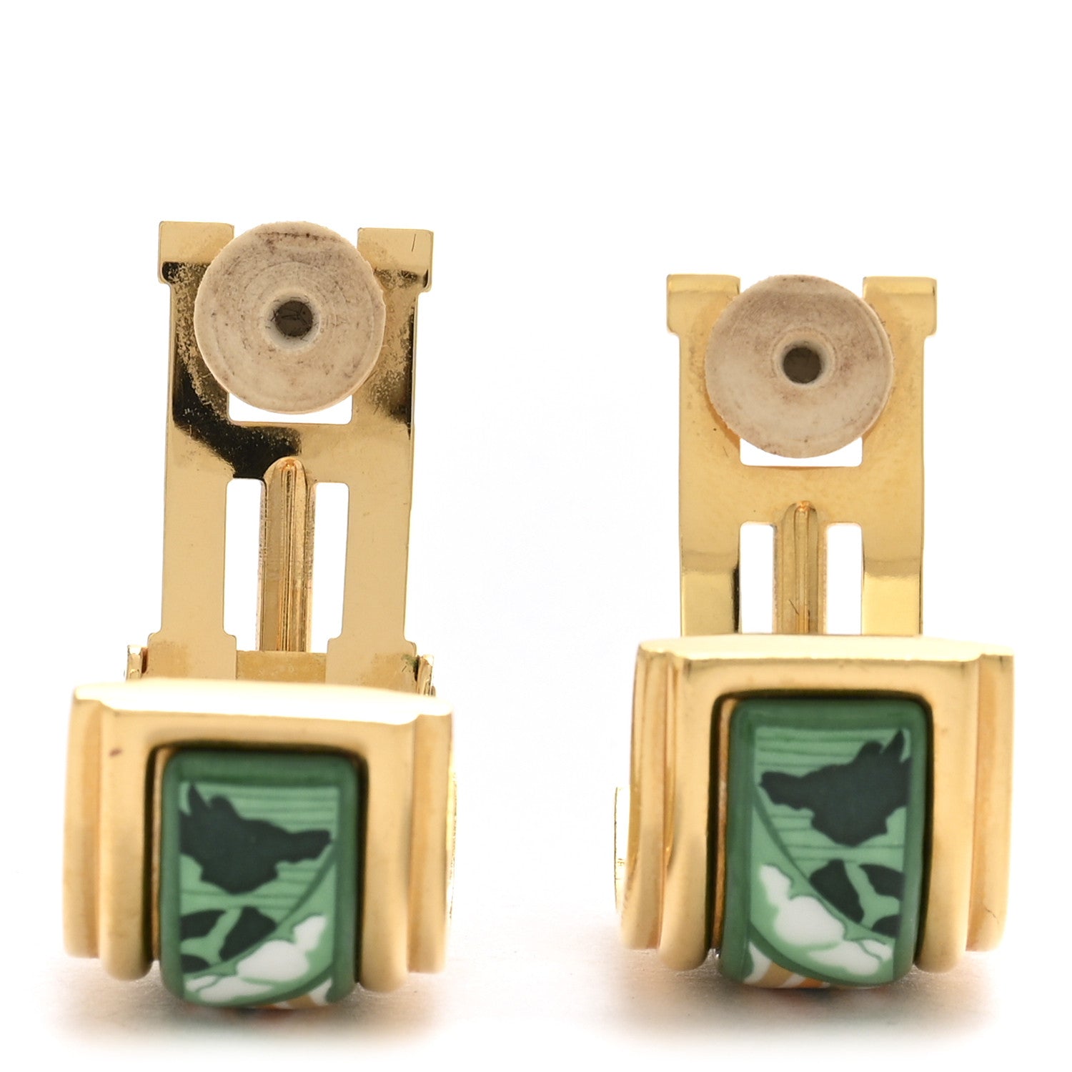 Hermes Printed Enamel Clip On Earrings Gold 3 of 7