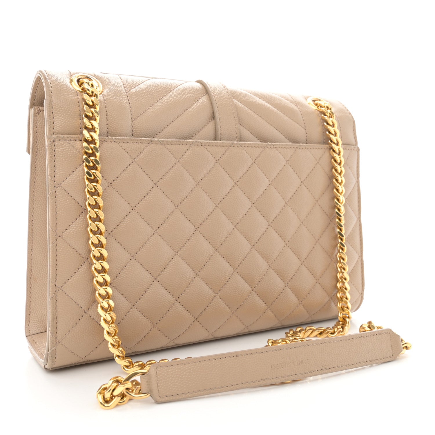 Saint Laurent Grain De Poudre Textured Mixed Matelasse Medium Triquilt Monogram Satchel Dark Beige 3 of 17