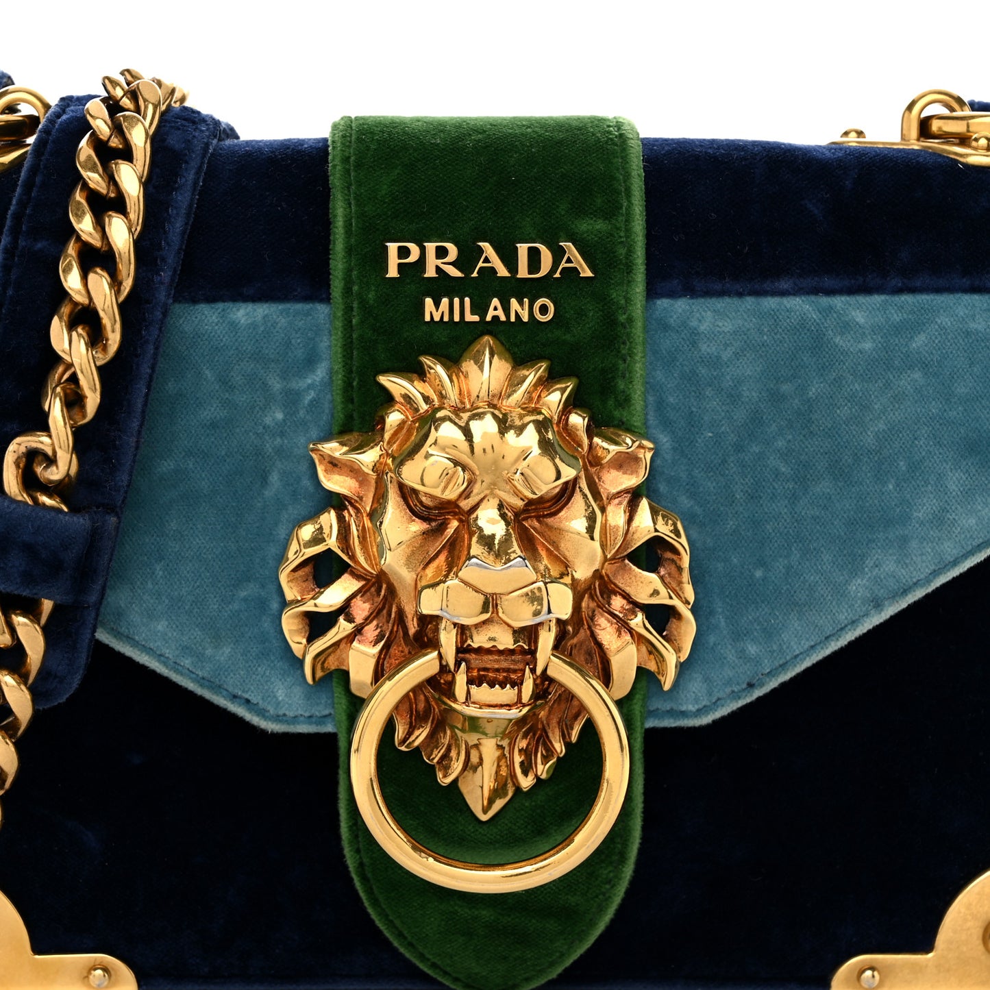 Velluto Lions Head Cahier Shoulder Bag Azzurro