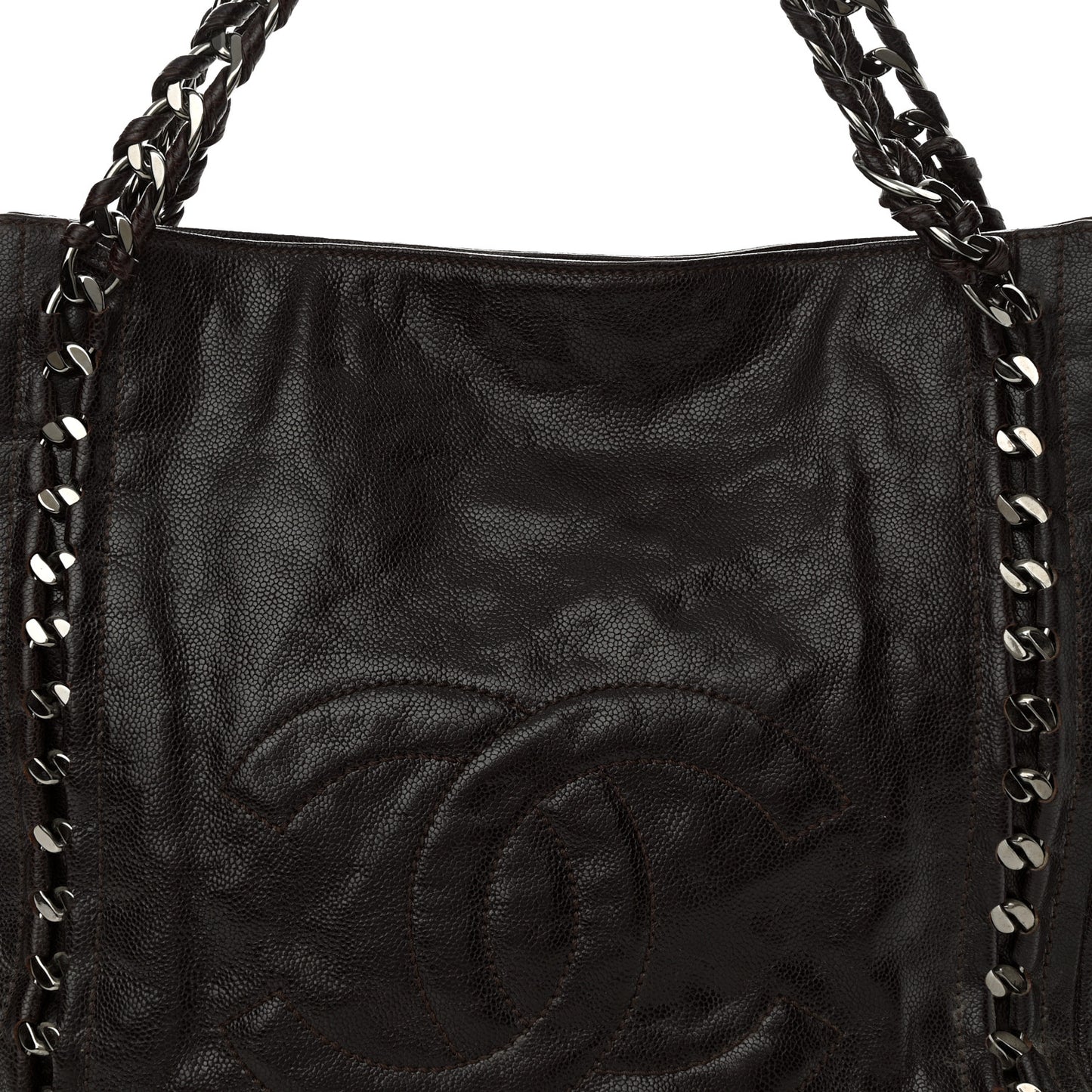 Glazed Caviar Modern Chain Tote Brown