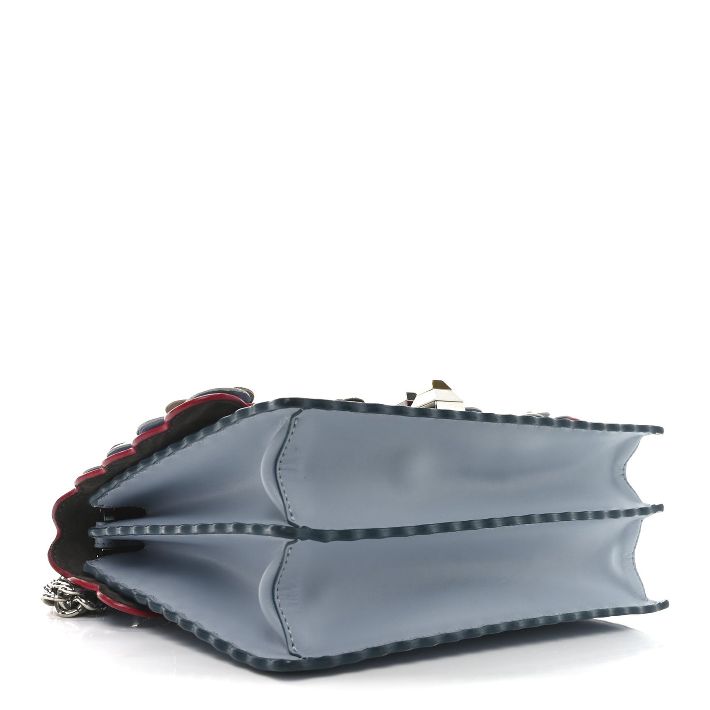 Vitello Liberty Lucido Flowerland Scalloped Studded Kan I Shoulder Bag Azzurro Polvere Multicolor