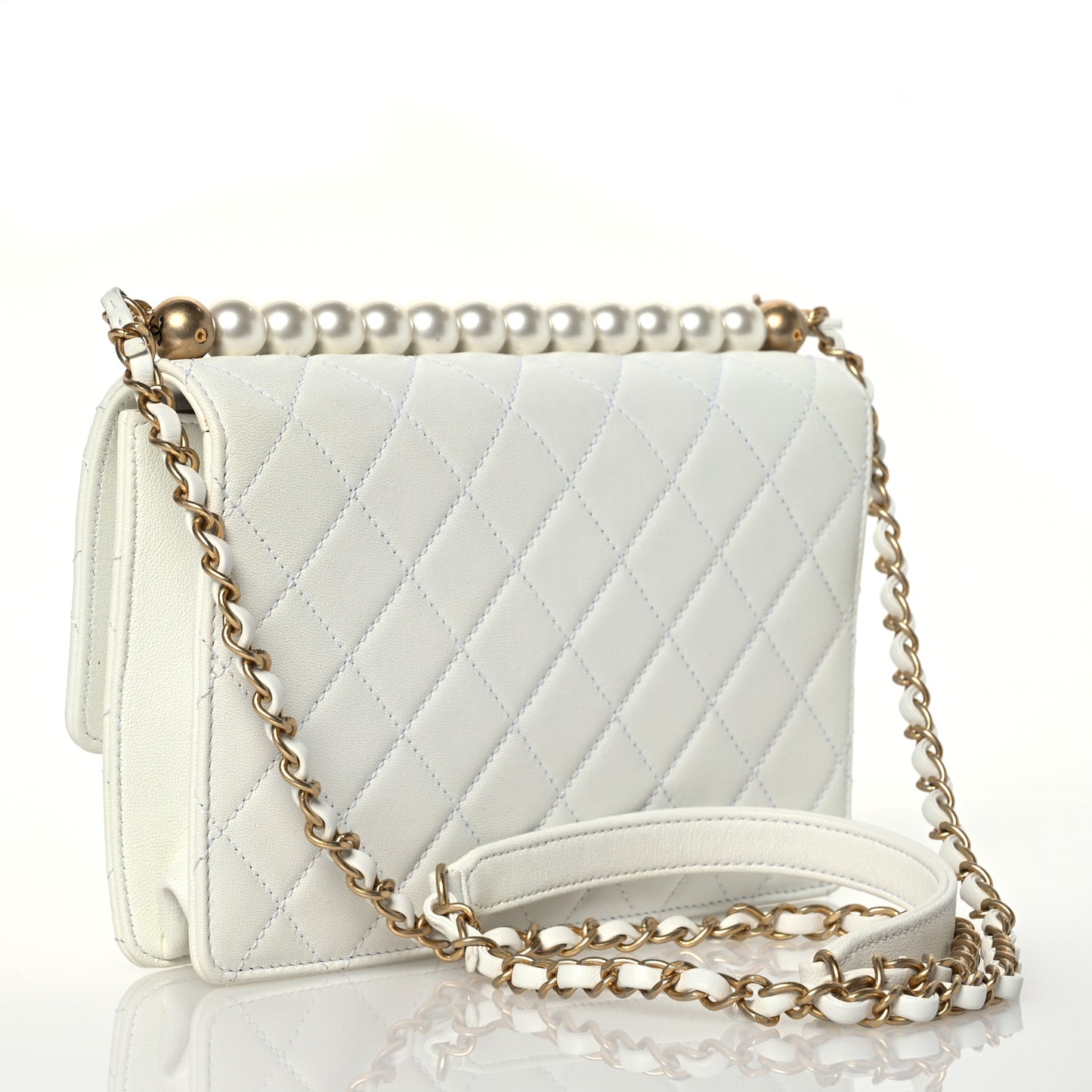 Lambskin Quilted Small Chic Pearls Flap White