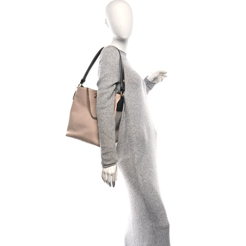Calfskin Stitched Large Stripe Hobo Beige Black