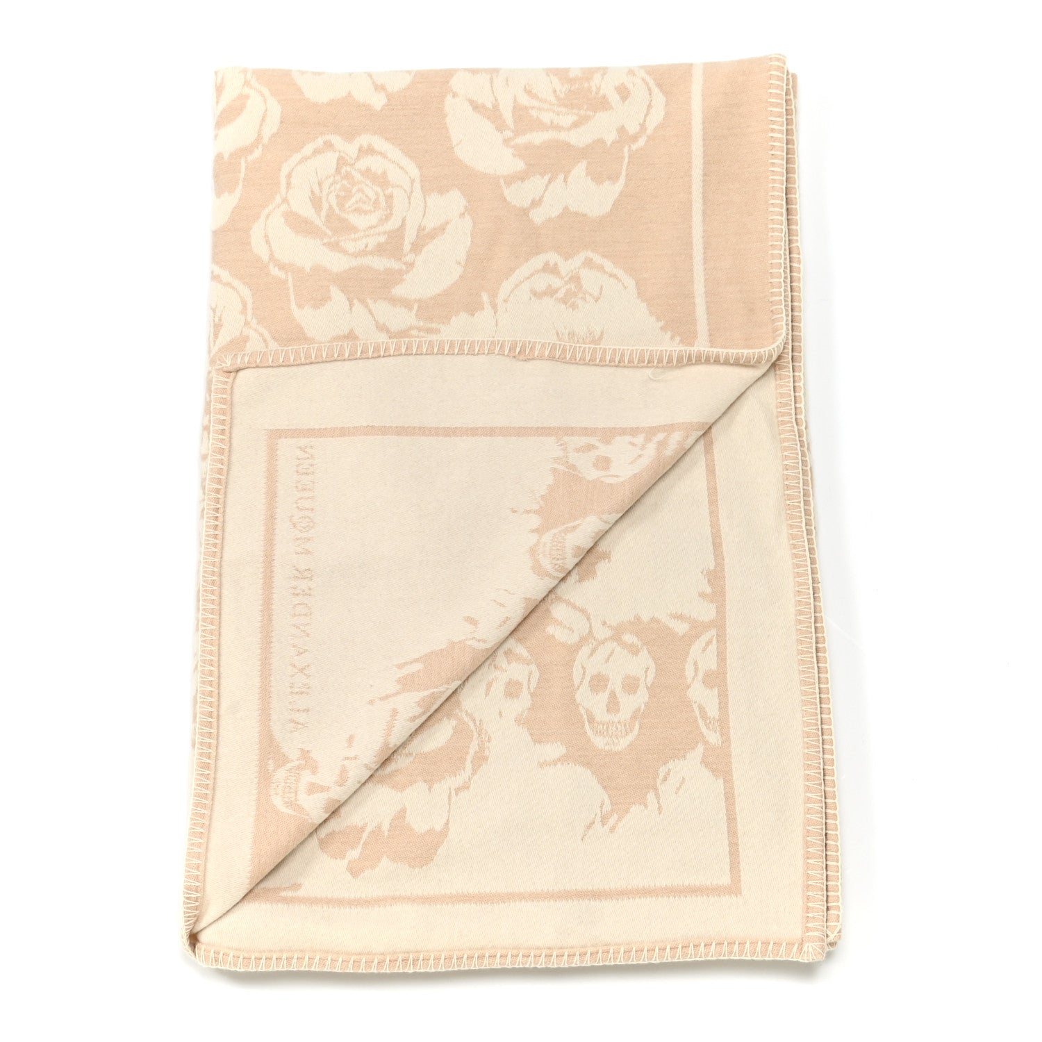 Alexander McQueen Wool Cashmere Roses Skull Blanket Ivory Havana Beige 2 of 3