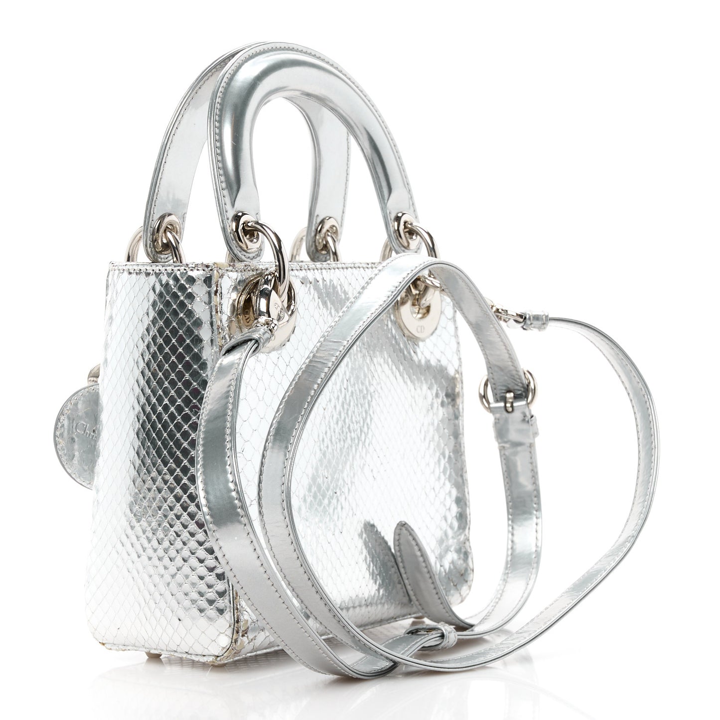 Metallic Snakeskin Mini Lady Dior Silver