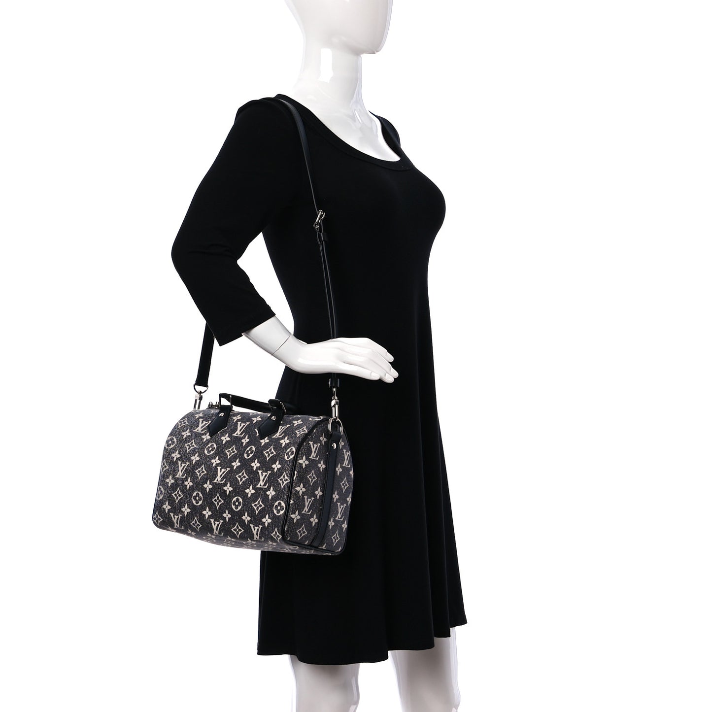 Denim Monogram Jacquard Speedy Bandouliere 25 Black