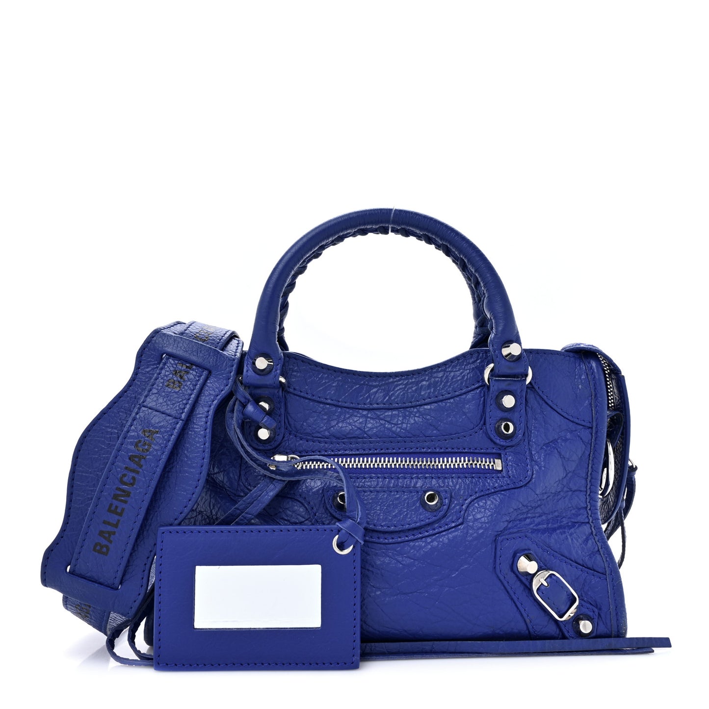 Agneau Classic Silver Hardware Mini City Logo Strap Bleu Electric Black