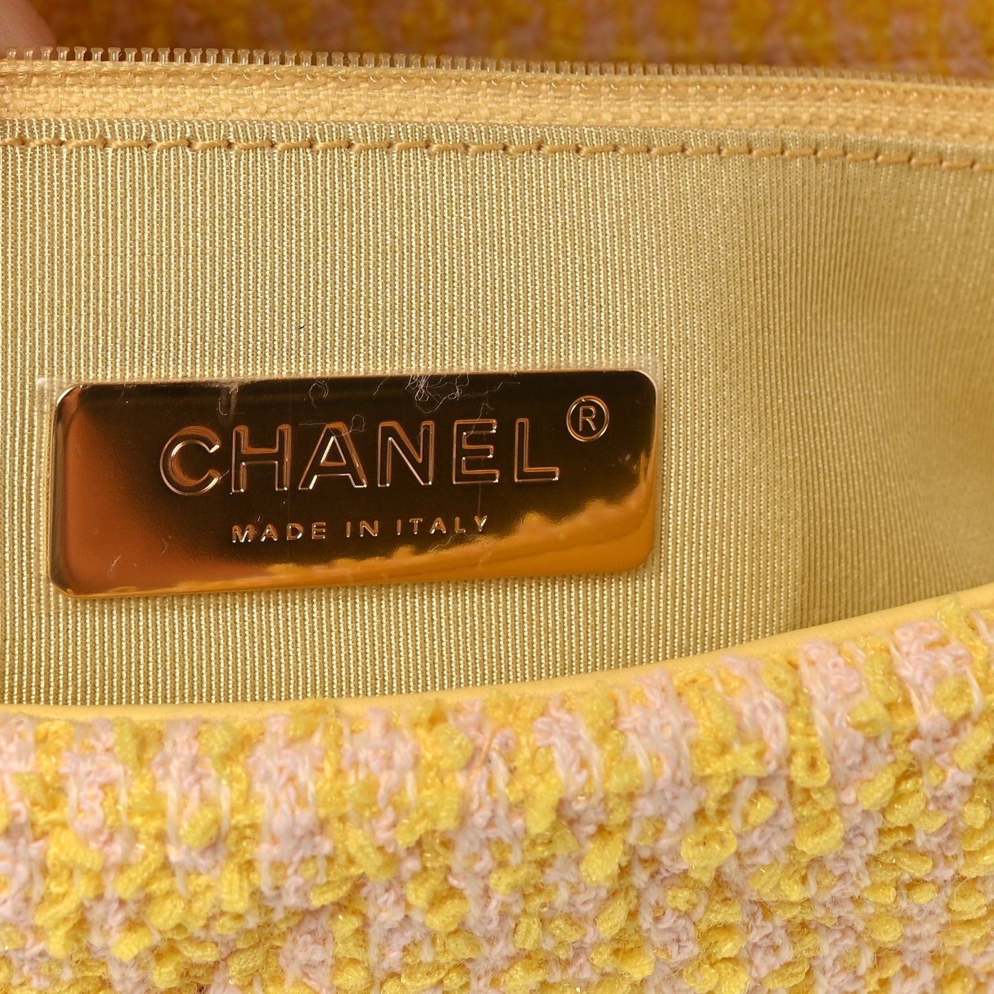 Tweed Quilted Large Chanel 19 Flap Yellow