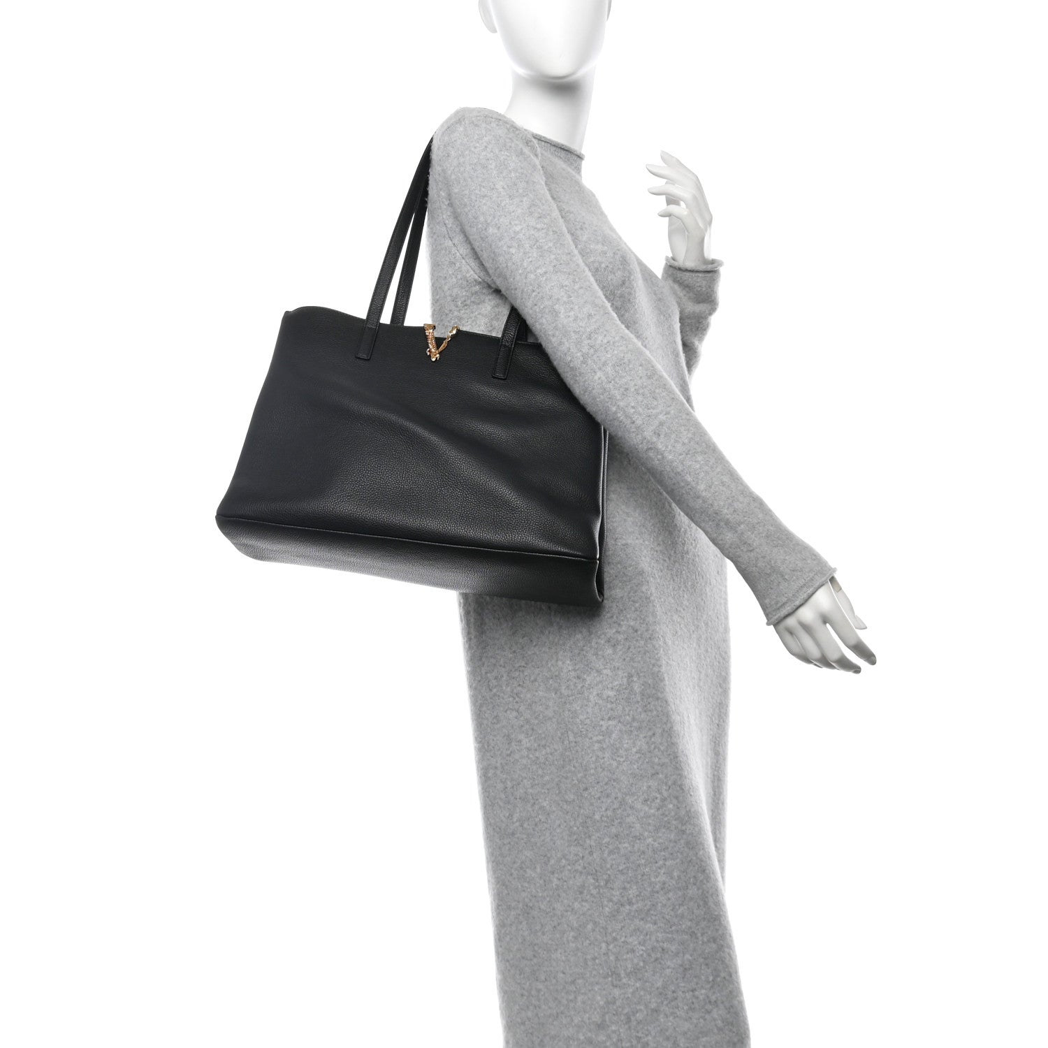Versace Grained Calfskin Virtus V Tote Black 2 of 9