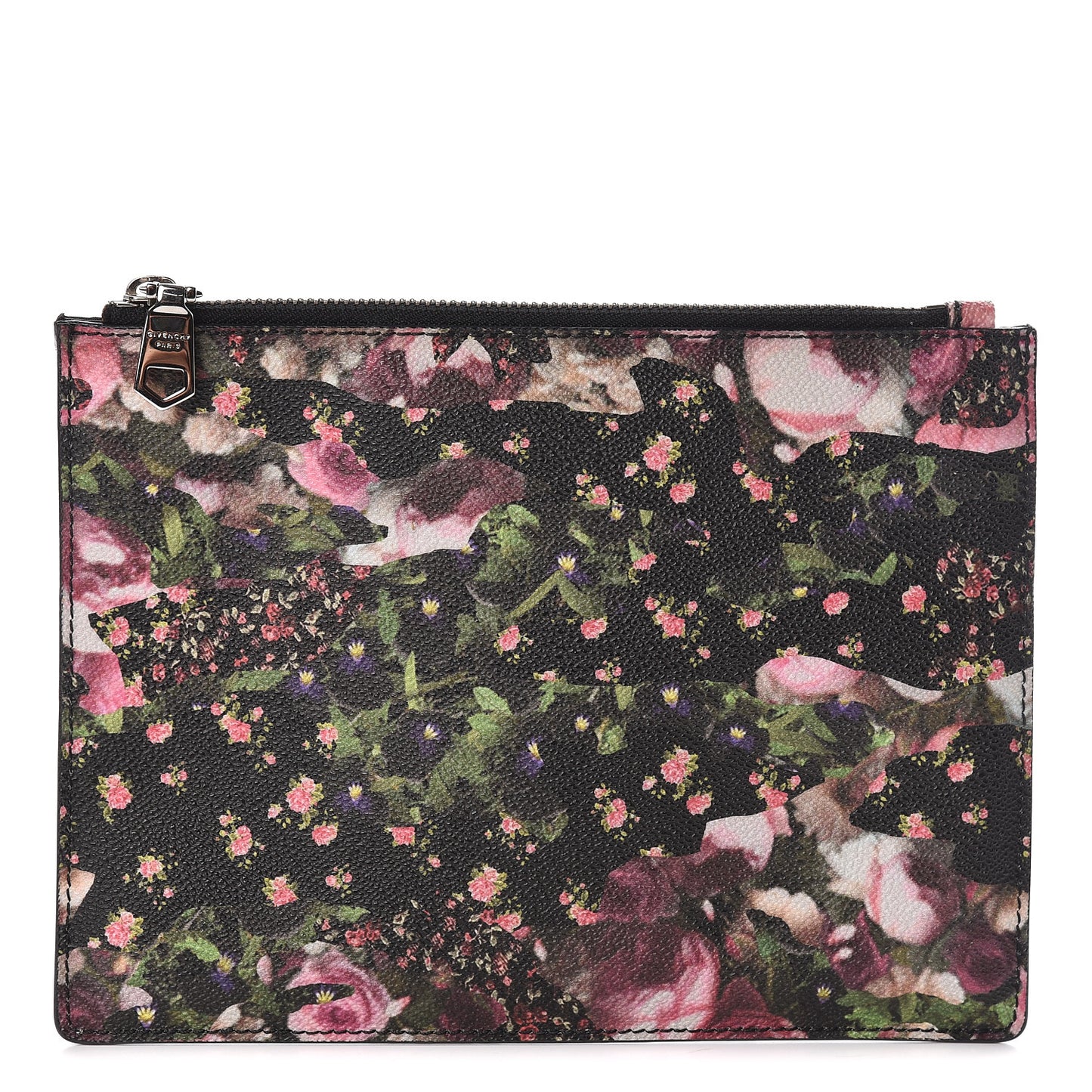 Coated Canvas Roses Camouflage Print Zip Pouch Black