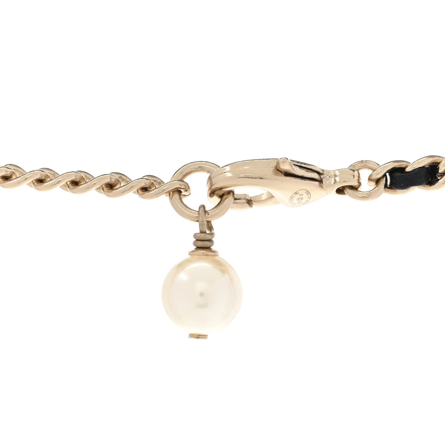 Pearl Crystal Lambskin Chain CC Short Necklace Black Gold