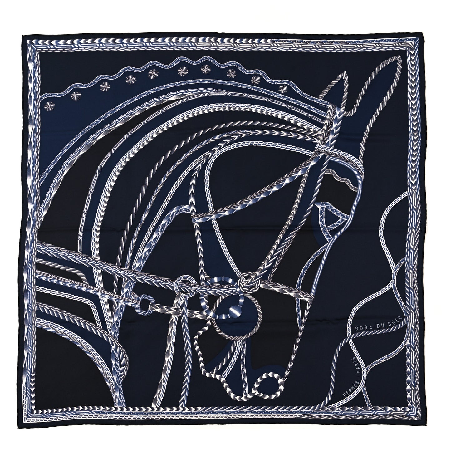 Silk Robe Du Soir Scarf 90 Marine Encre White