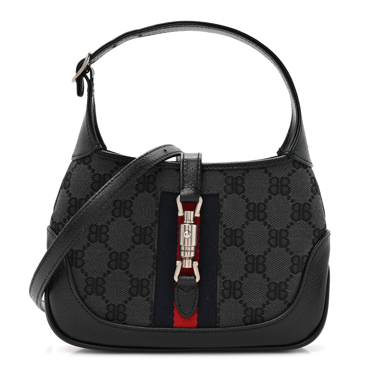 Gucci X BALENCIAGA BB Monogram Calfskin Web Mini Jackie 1961 Hobo