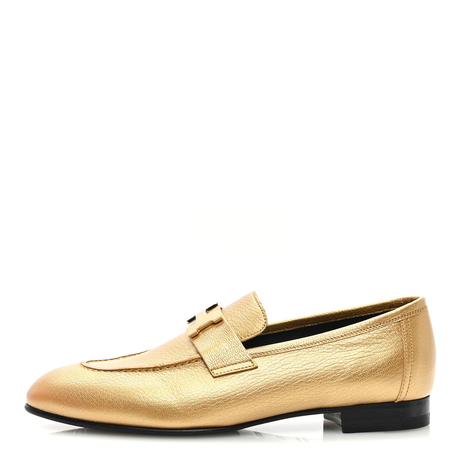 Hermes Metallic Goatskin Paris Loafers 37.5 Dore 1494147