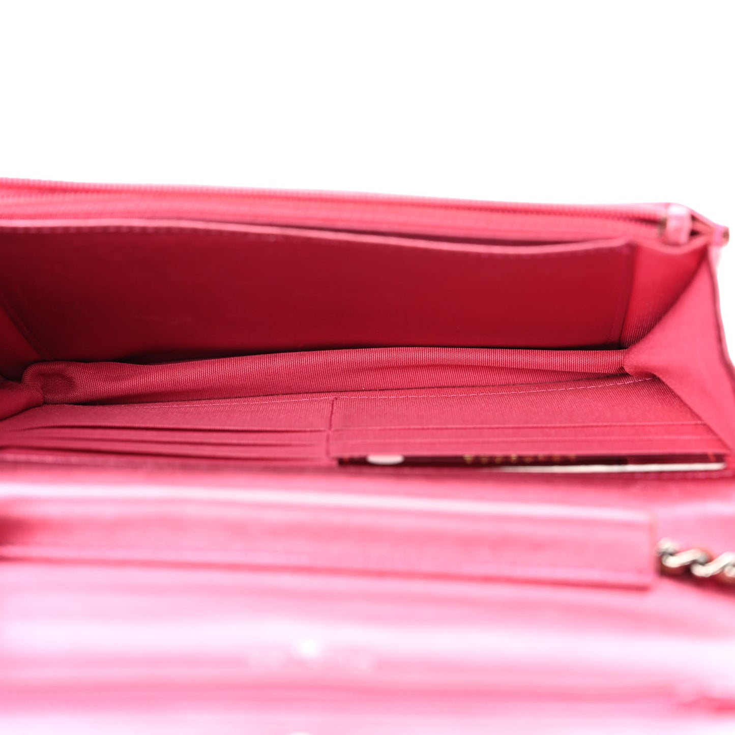 Metallic Patent Calfskin Quilted Boy Wallet On Chain WOC Fuchsia