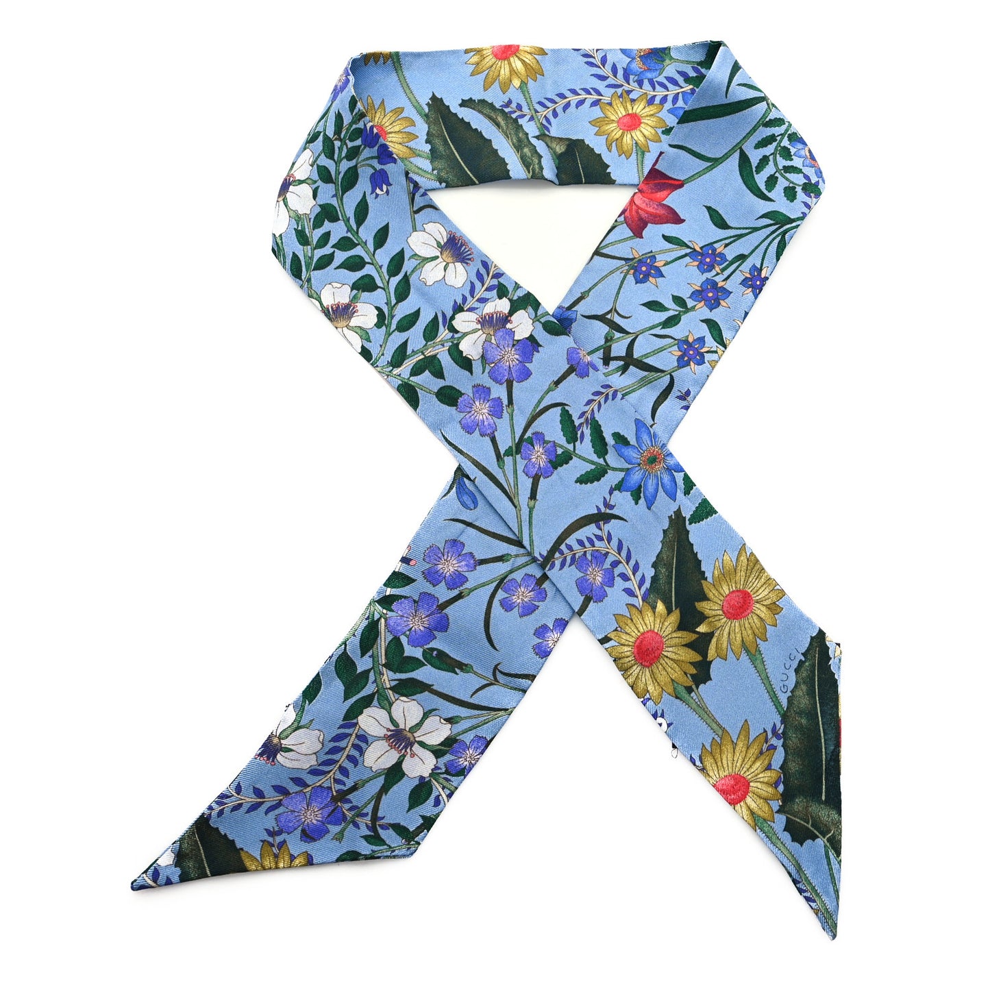 Silk Twill Newflora Neck Bow Scarf Bluette