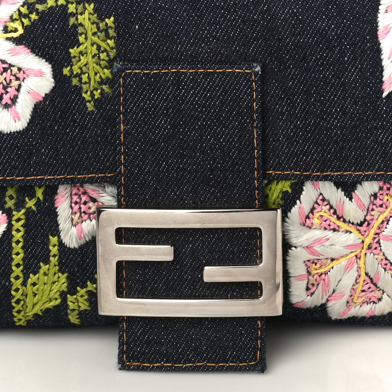 Fendi Denim Embroidered Baguette Blue Multicolor 7 of 9