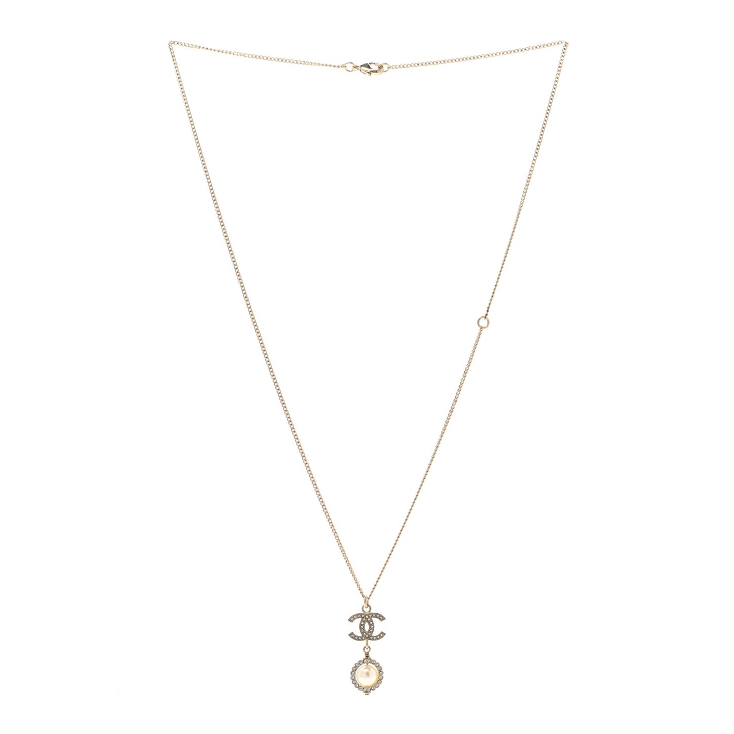 Pearl Crystal CC Pendant Necklace Gold