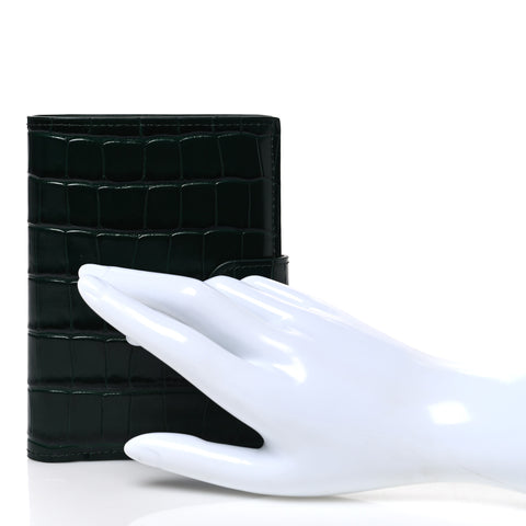 Calfskin Crocodile Embossed Crococo Passport Holder Emerald