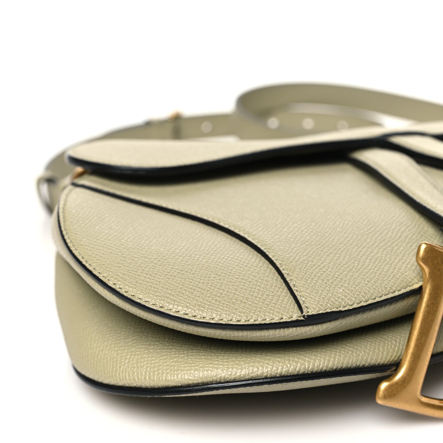 Grained Calfskin Saddle Bag With Strap Sage