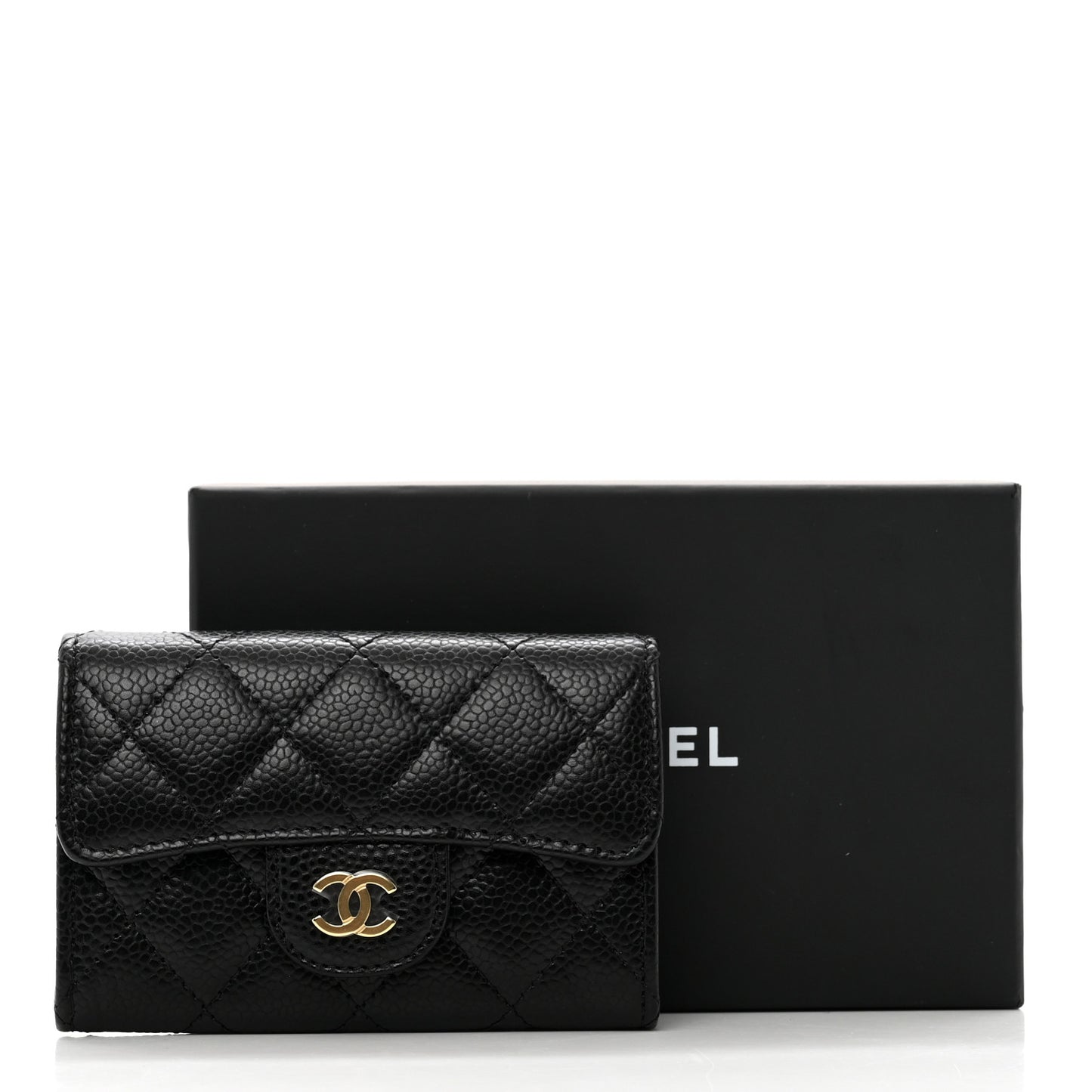 Caviar Quilted Flap Card Holder Wallet Black