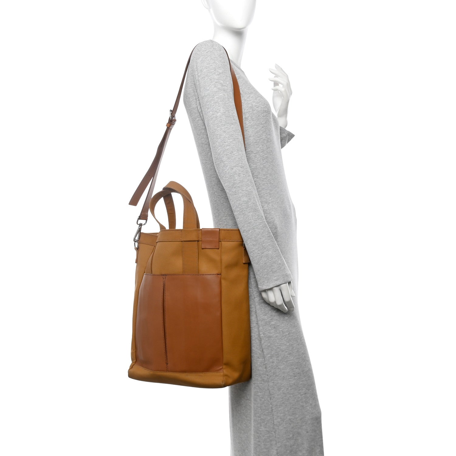 Salvatore Ferragamo Canvas Calfskin Tote Light Brown 2 of 14