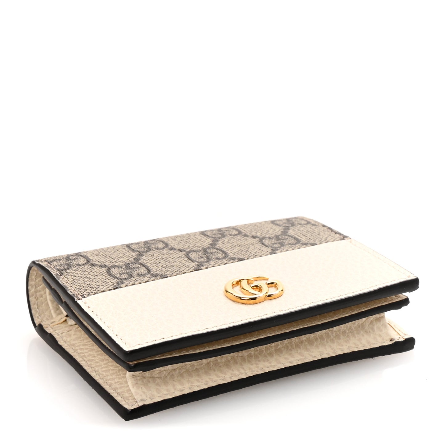 Dollar Calfskin GG Supreme Monogram GG Marmont Card Case Mystic White Beige Ebony
