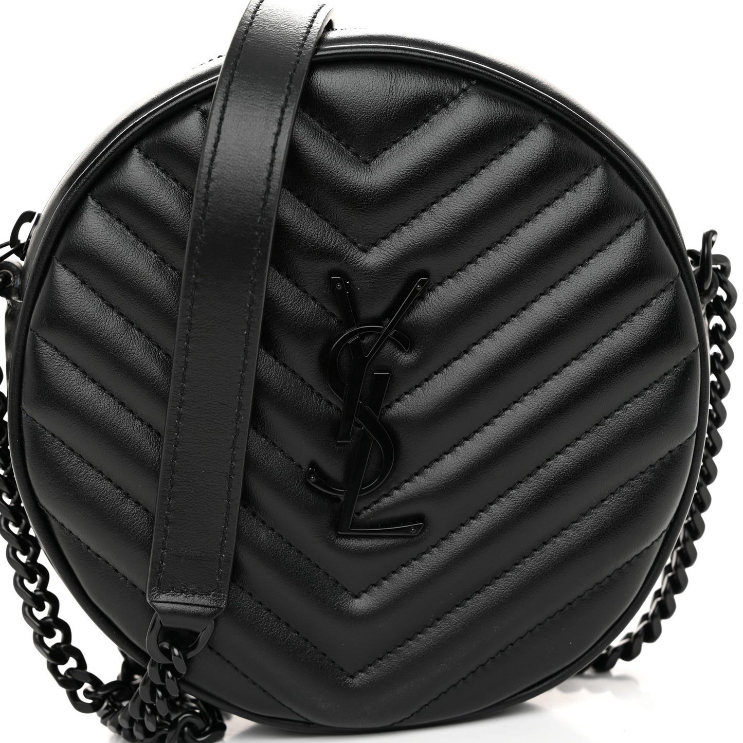 Calfskin Matelasse Chevron Round Vinyle Camera Bag Black