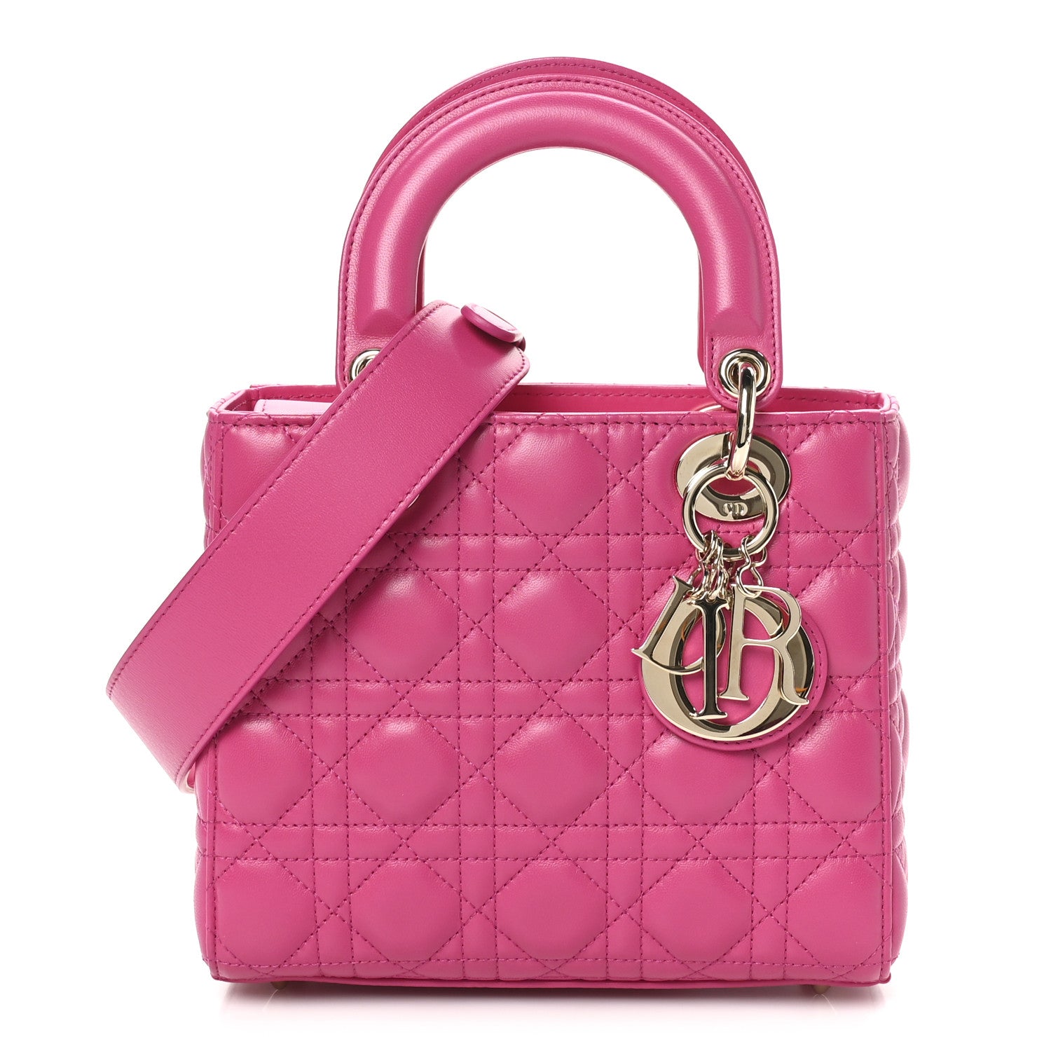 Christian Dior Lambskin Cannage Small My ABCDior Lady Dior Fuchsia