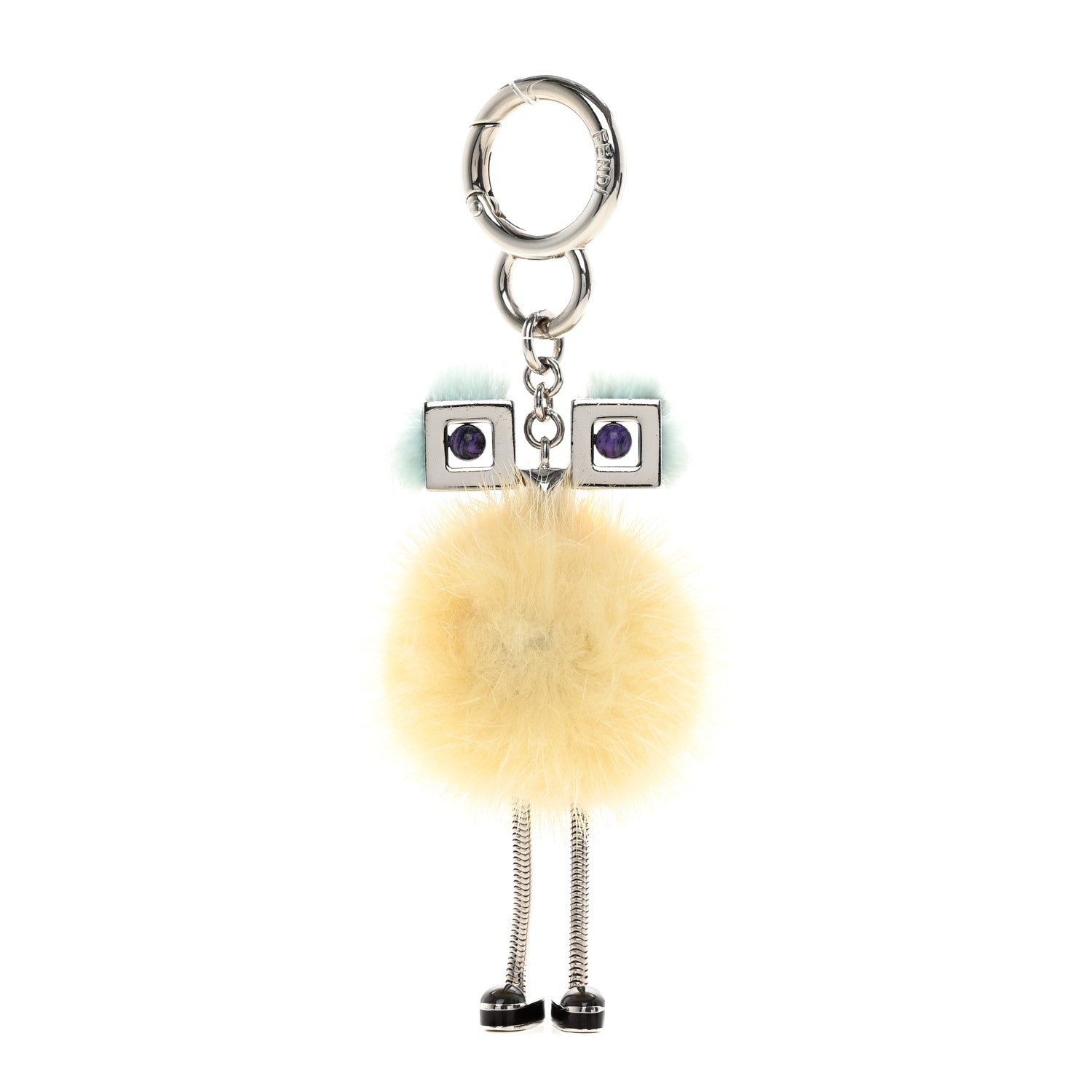 Fendi Metal Mink Fur Hypnoteyes Chick Pom Pom Bag Charm Palladium Tourmaline Pineapple 1 of 5