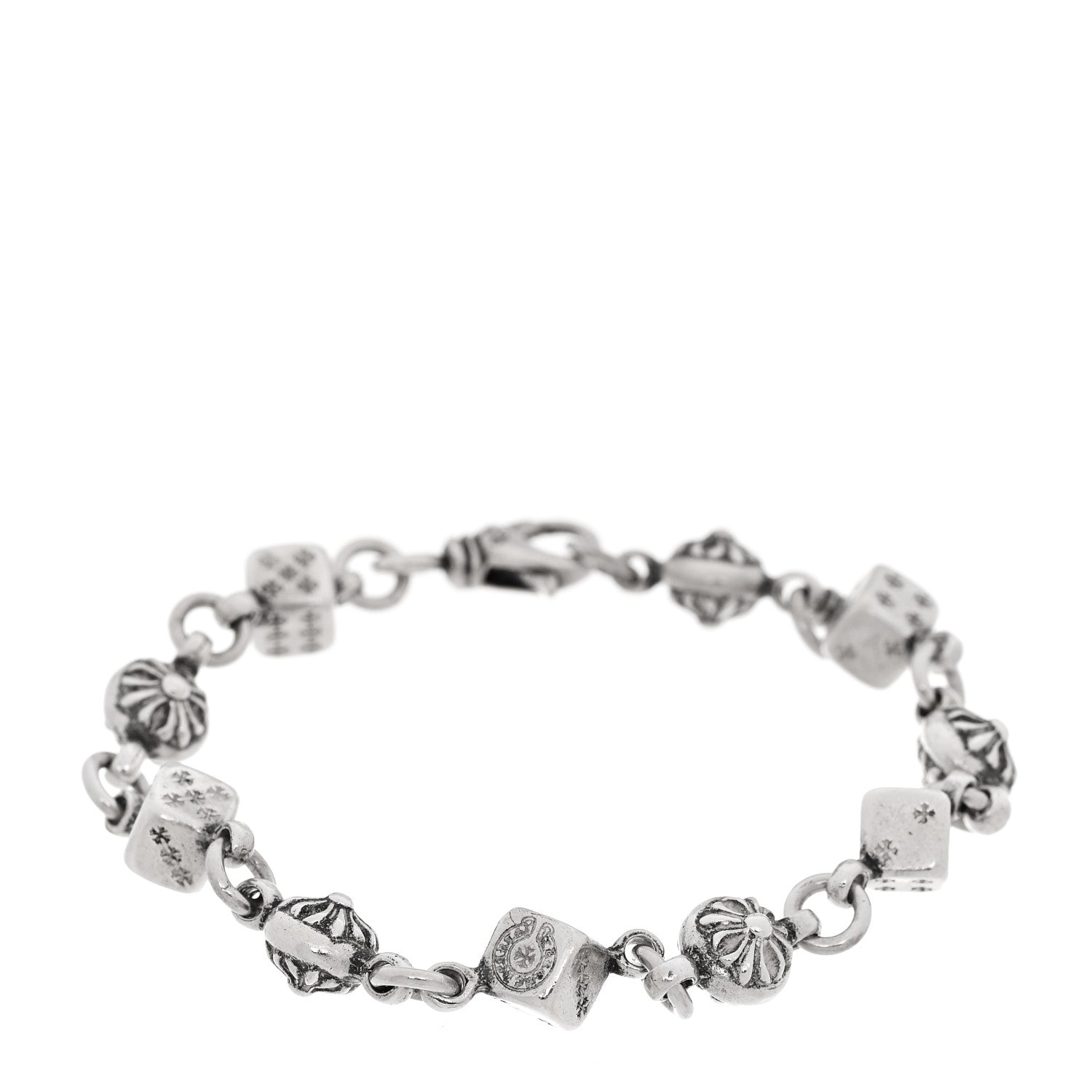 Chrome Hearts Sterling Silver Dice Cross Ball Bracelet 1770348