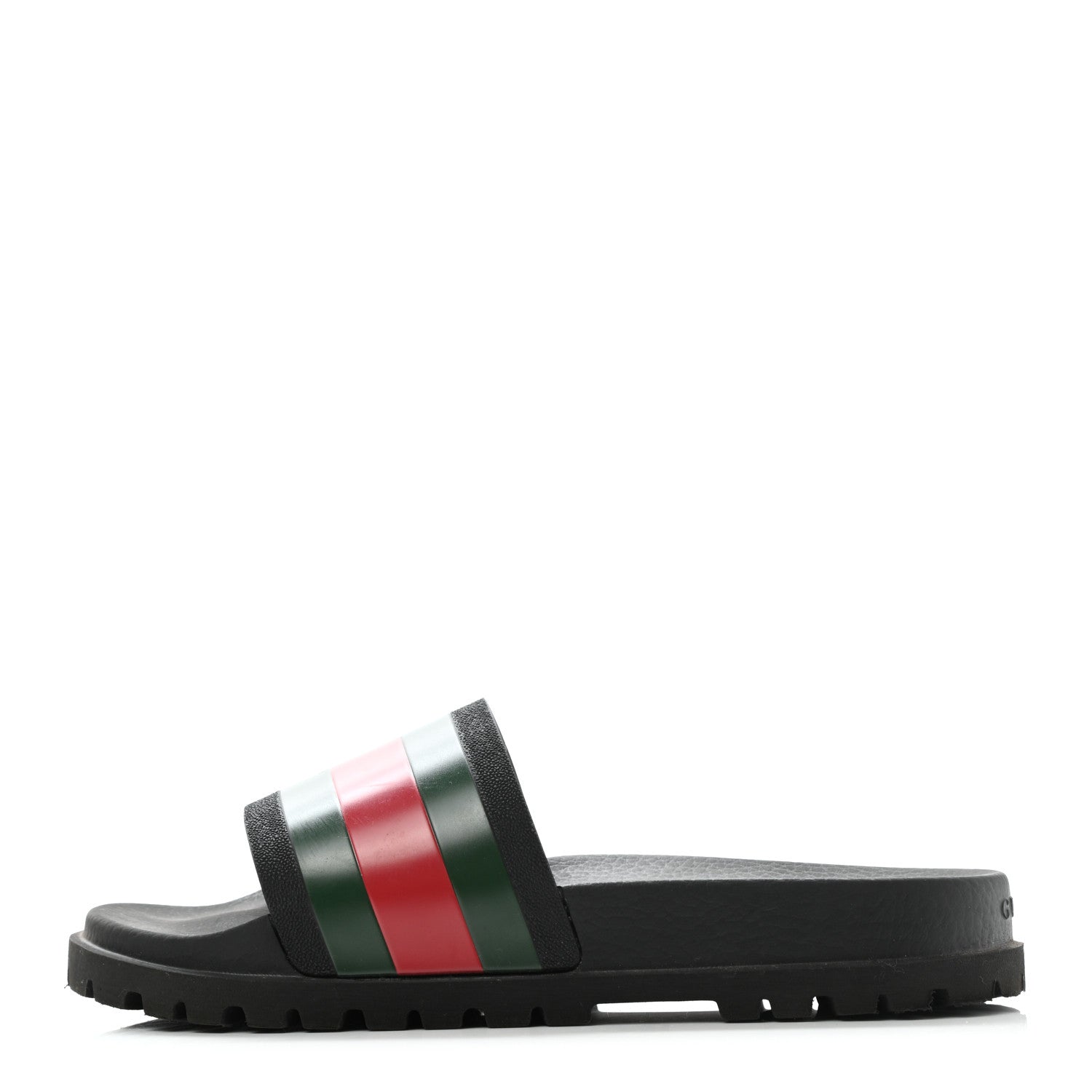Gucci Rubber Web Mens Lug Sole Slide Sandals 9 Black Green Red 1 of 8